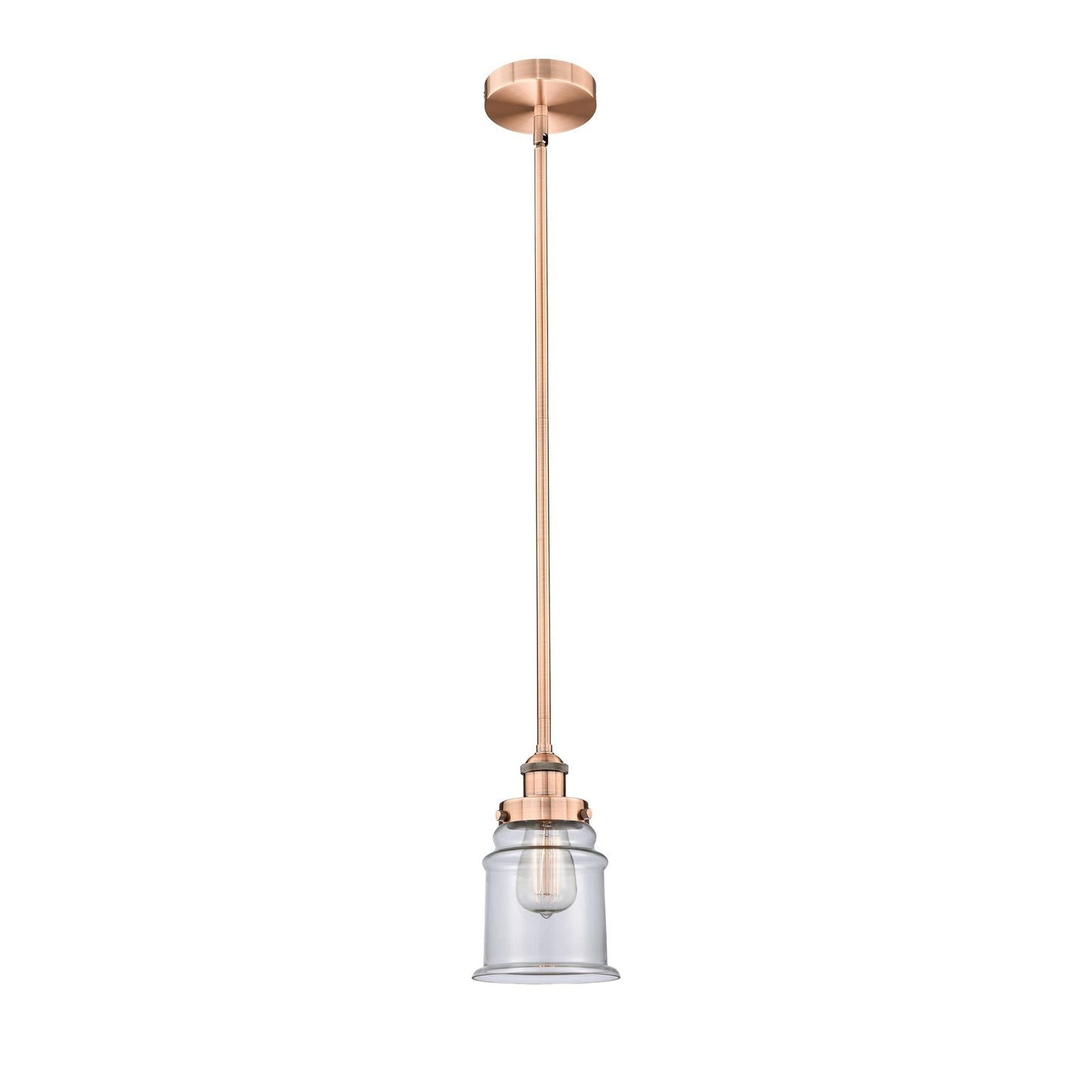 Innovations Canton 6in 1-Light Mini Pendant | Industrial Antique Copper Steel and Clear Glass | Kitchen Island & Dining Room | Model 616-1SH-AC-G182-LED