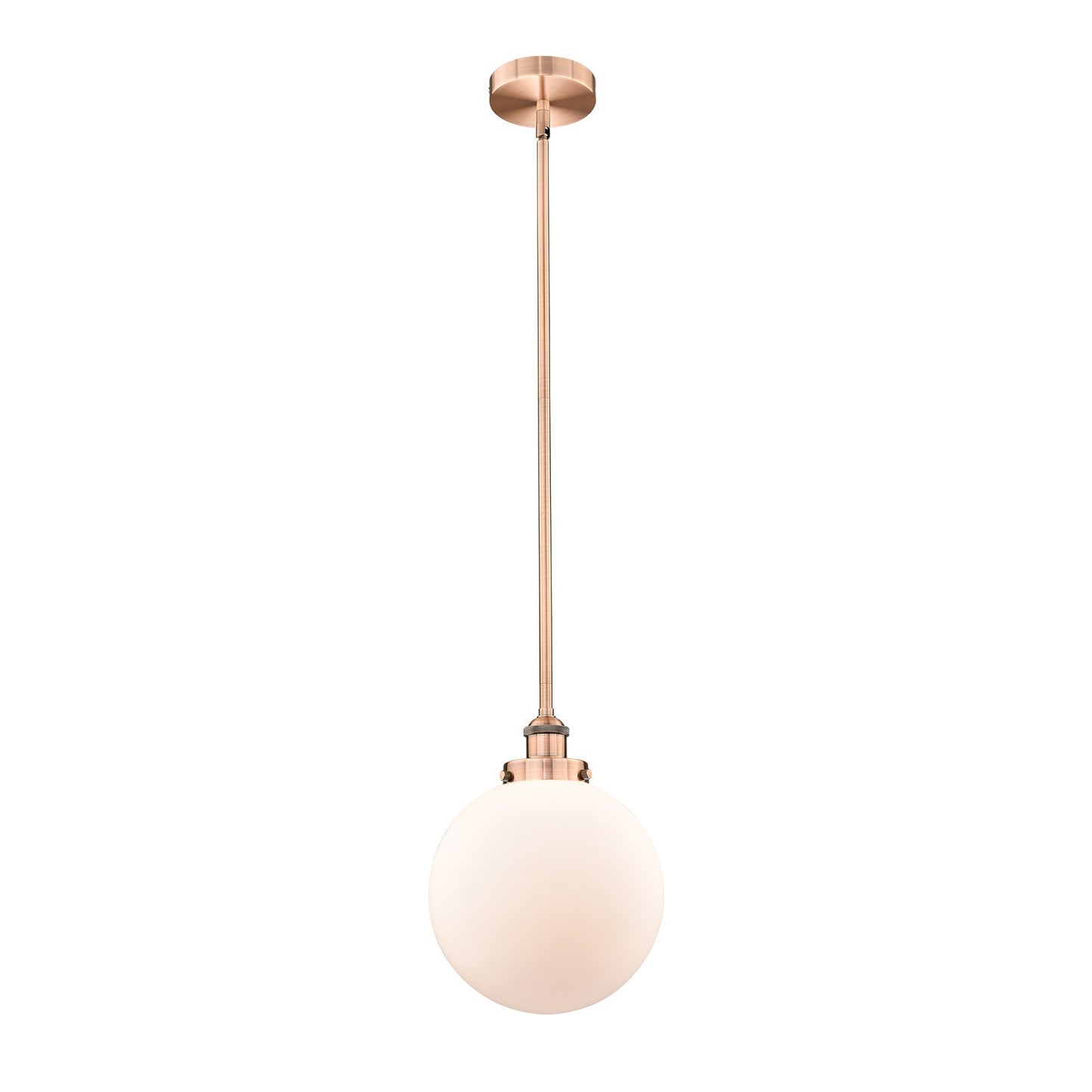 Innovations Beacon 10in 1-Light Mini Pendant | Industrial Antique Copper Steel and Matte White Frosted Glass | Kitchen | Model 616-1SH-AC-G201-10-LED
