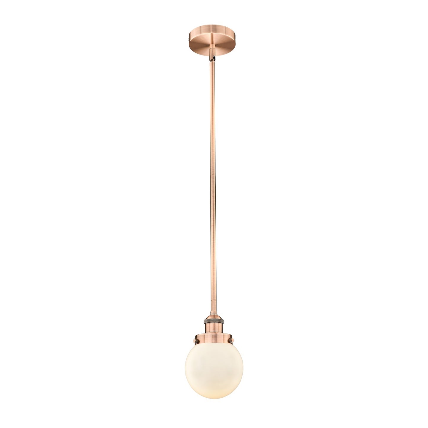 Innovations Beacon 6in 1-Light Mini Pendant | Industrial Antique Copper and Matte White Frosted Glass | Kitchen Island & Dining | Model 616-1SH-AC-G201-6