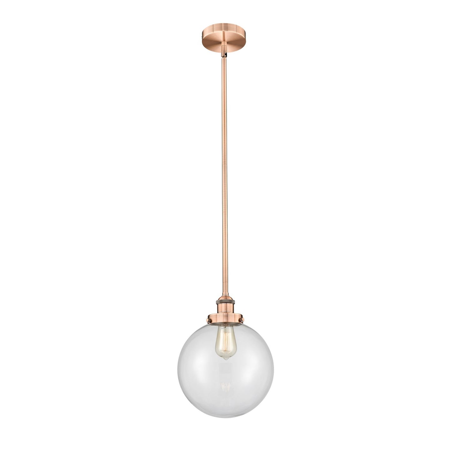 Innovations Beacon 10in 1-Light Mini Pendant | Industrial Antique Copper Steel and Clear Glass | Kitchen Island & Dining | Model 616-1SH-AC-G202-10-LED
