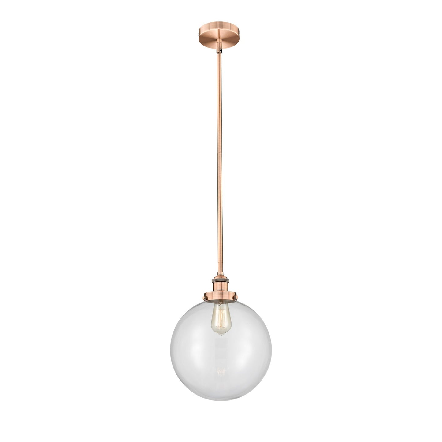 Innovations Beacon 12in 1-Light Mini Pendant | Industrial Antique Copper Steel and Clear Glass | Kitchen Island & Dining | Model 616-1SH-AC-G202-12-LED