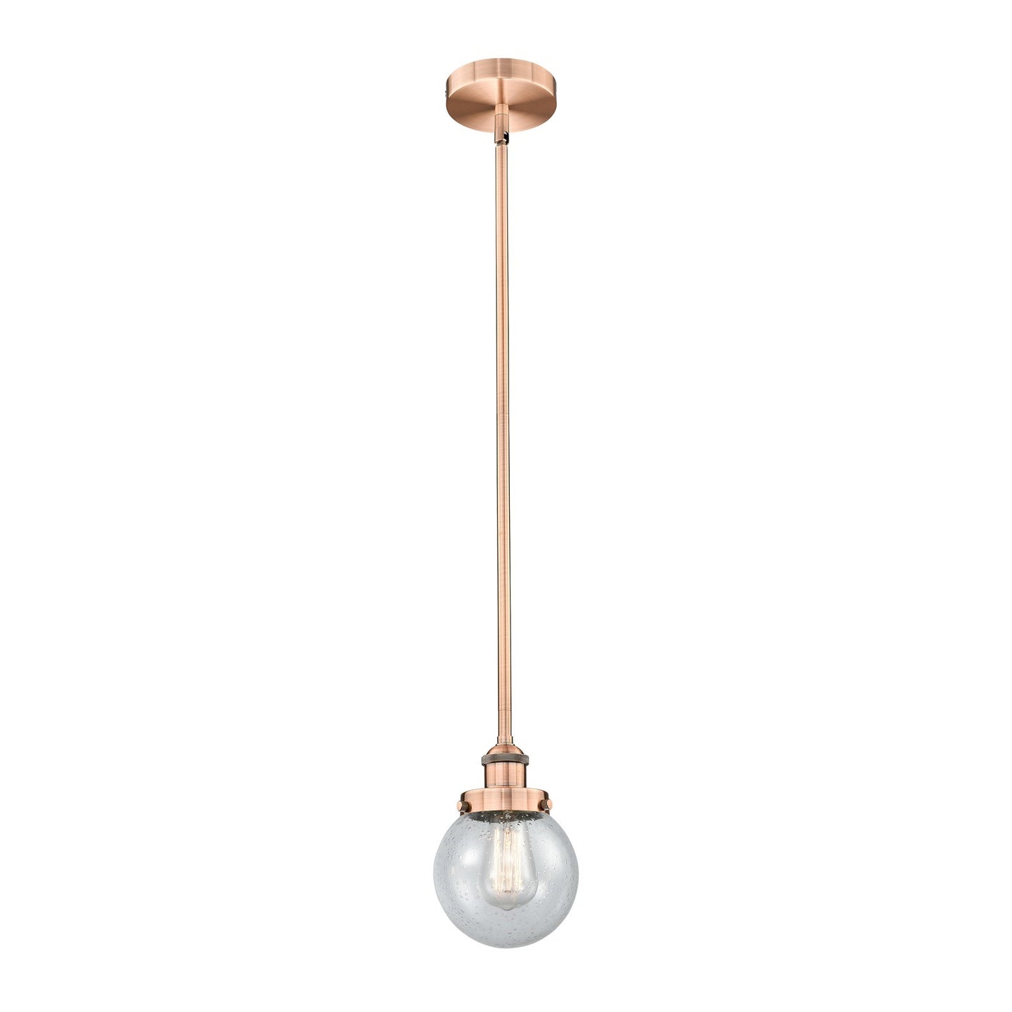Innovations Beacon 6in 1-Light Mini Pendant | Industrial Antique Copper Steel and Seedy Glass | Kitchen Island & Dining Room | 6 | Model 616-1SH-AC-G204-6