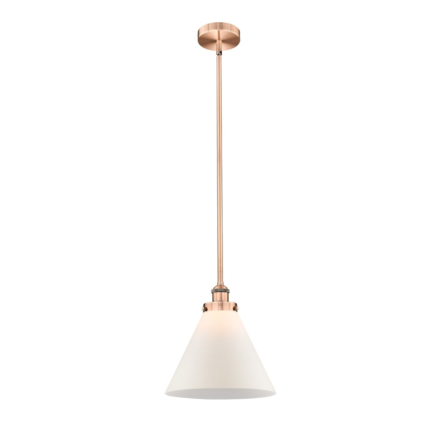 Innovations Cone 12in 1-Light Mini Pendant | Industrial Antique Copper Steel and Matte White Frosted Glass | Kitchen Island & | Model 616-1SH-AC-G41-L-LED