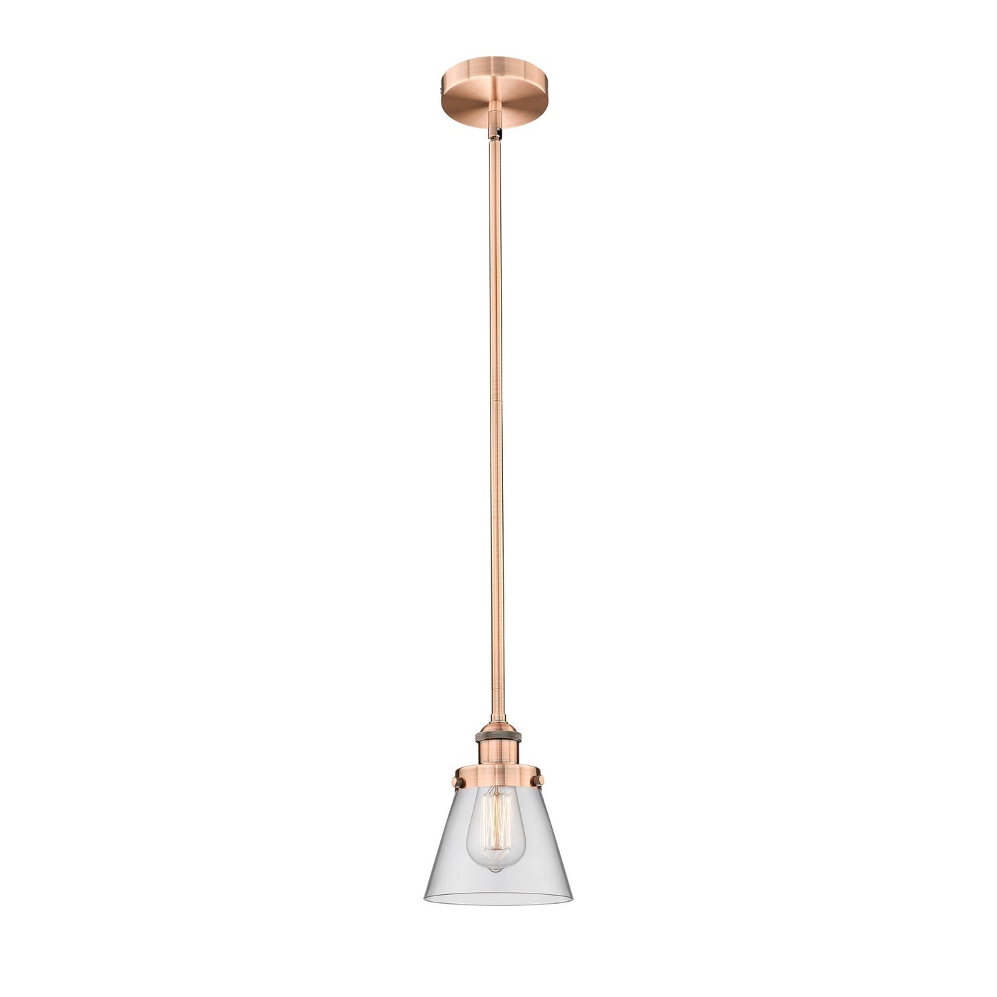 Innovations Cone 6.25in 1-Light Mini Pendant | Industrial Antique Copper and Clear Glass | Kitchen Island & Dining Room | 6.25 x | Model 616-1SH-AC-G62