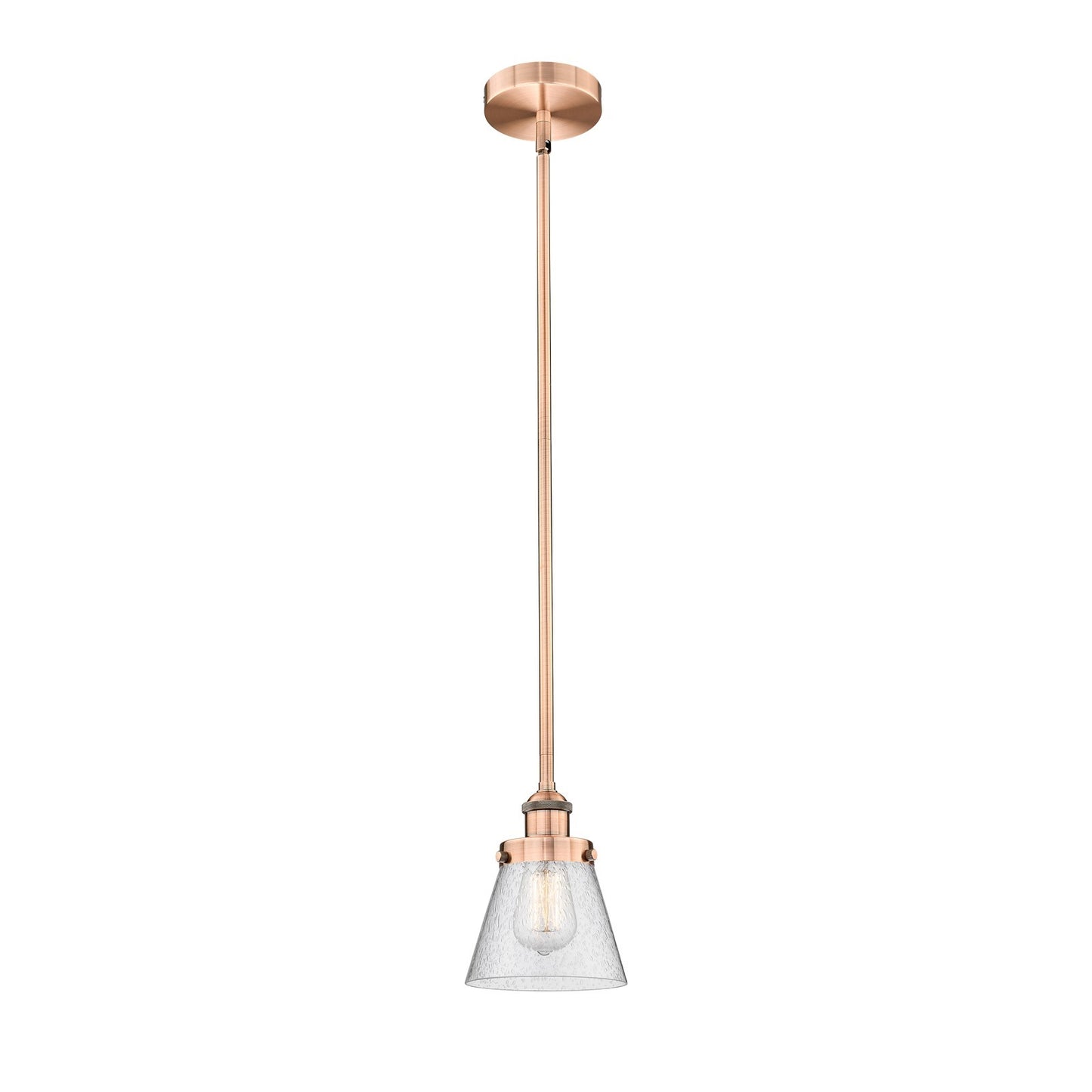 Innovations Cone 6.25in 1-Light Mini Pendant | Industrial Farmhouse Antique Copper Steel and Seedy Glass | Kitchen Island & | Model 616-1SH-AC-G64-LED