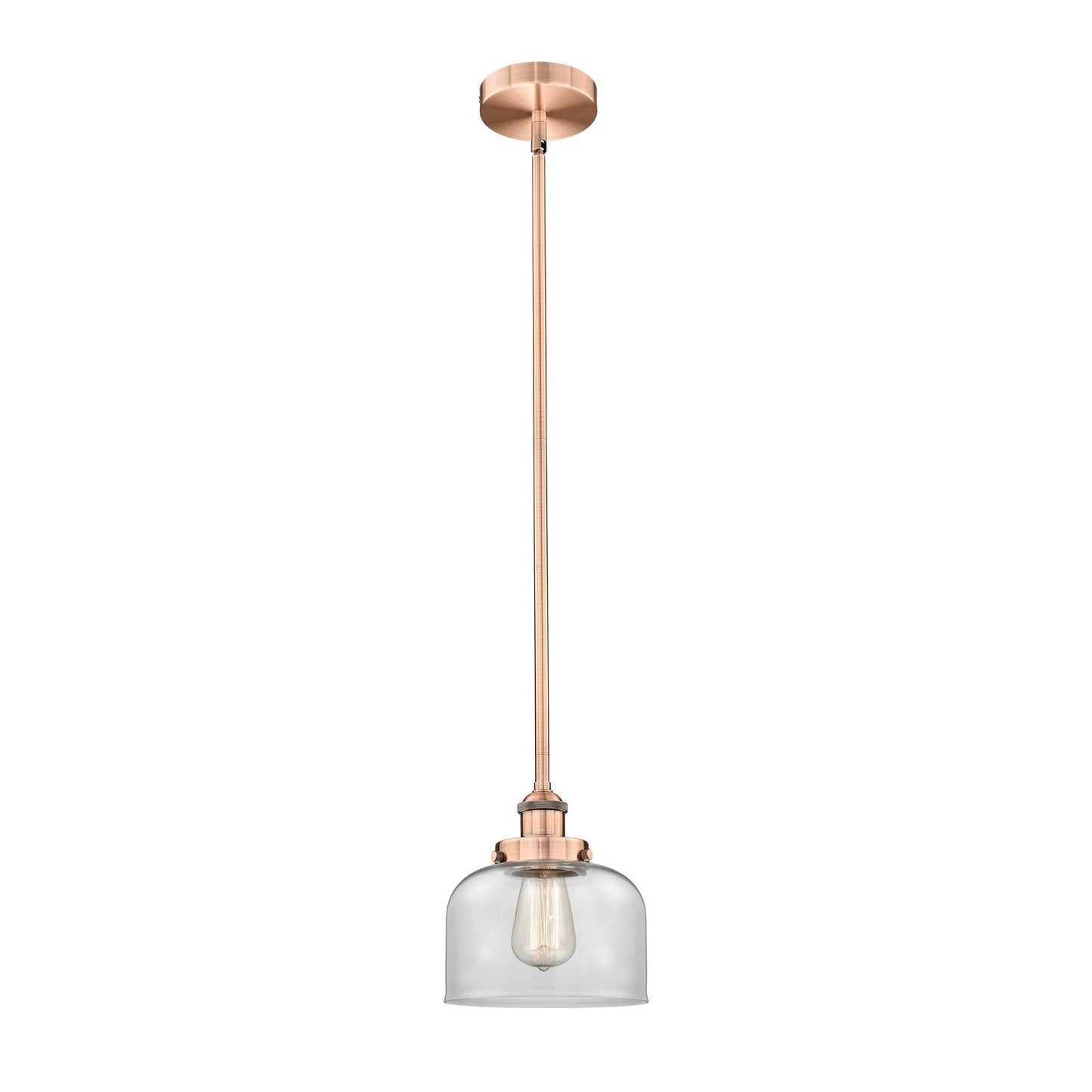 Innovations Bell 8in 1-Light Mini Pendant | Industrial Antique Copper Steel and Clear Glass | Kitchen Island & Dining Room | 7.75 x | Model 616-1SH-AC-G72