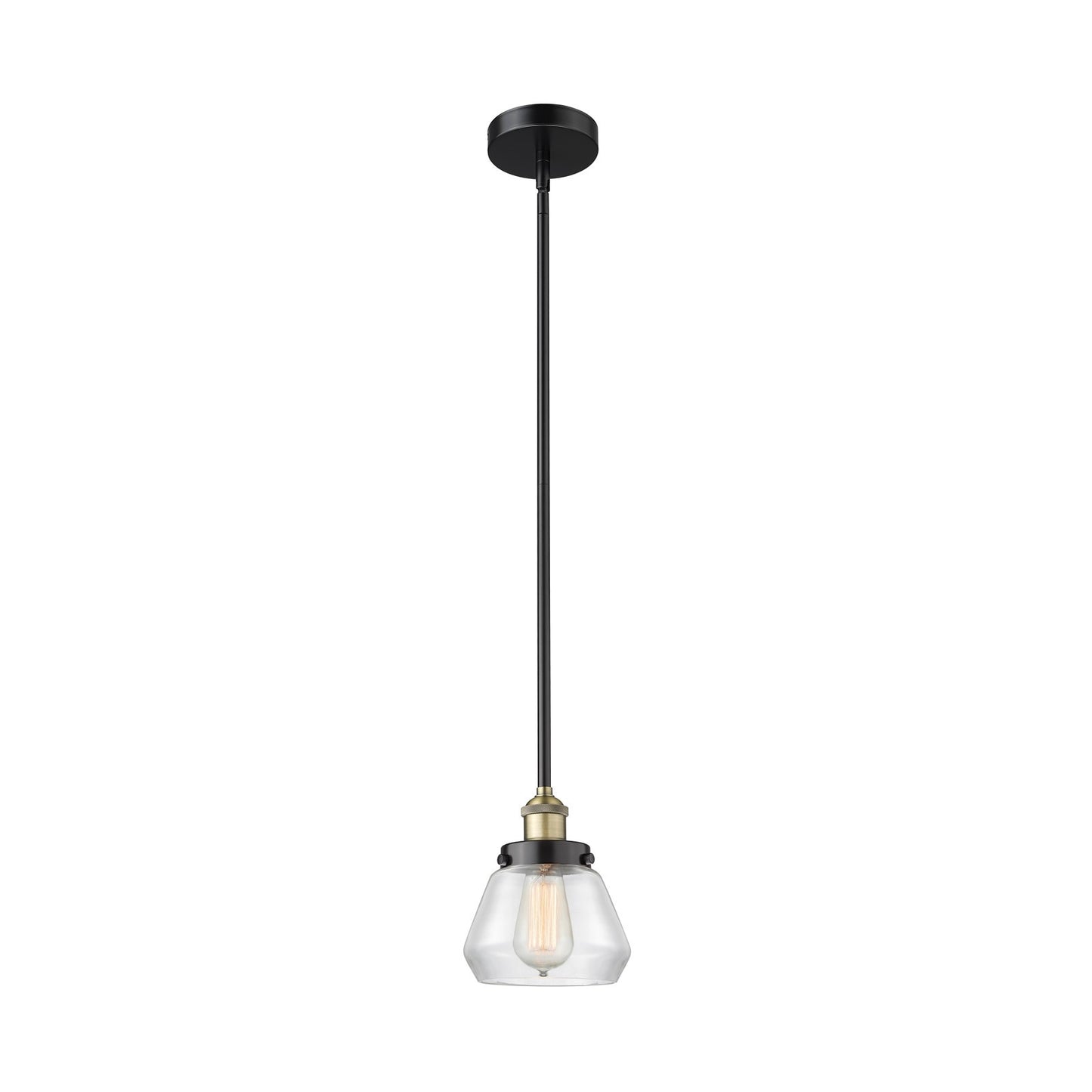 Innovations Fulton 7in 1-Light Mini Pendant | Industrial Black Antique Brass and Clear Glass | Kitchen Island & Dining Room | 7 x | Model 616-1SH-BAB-G172