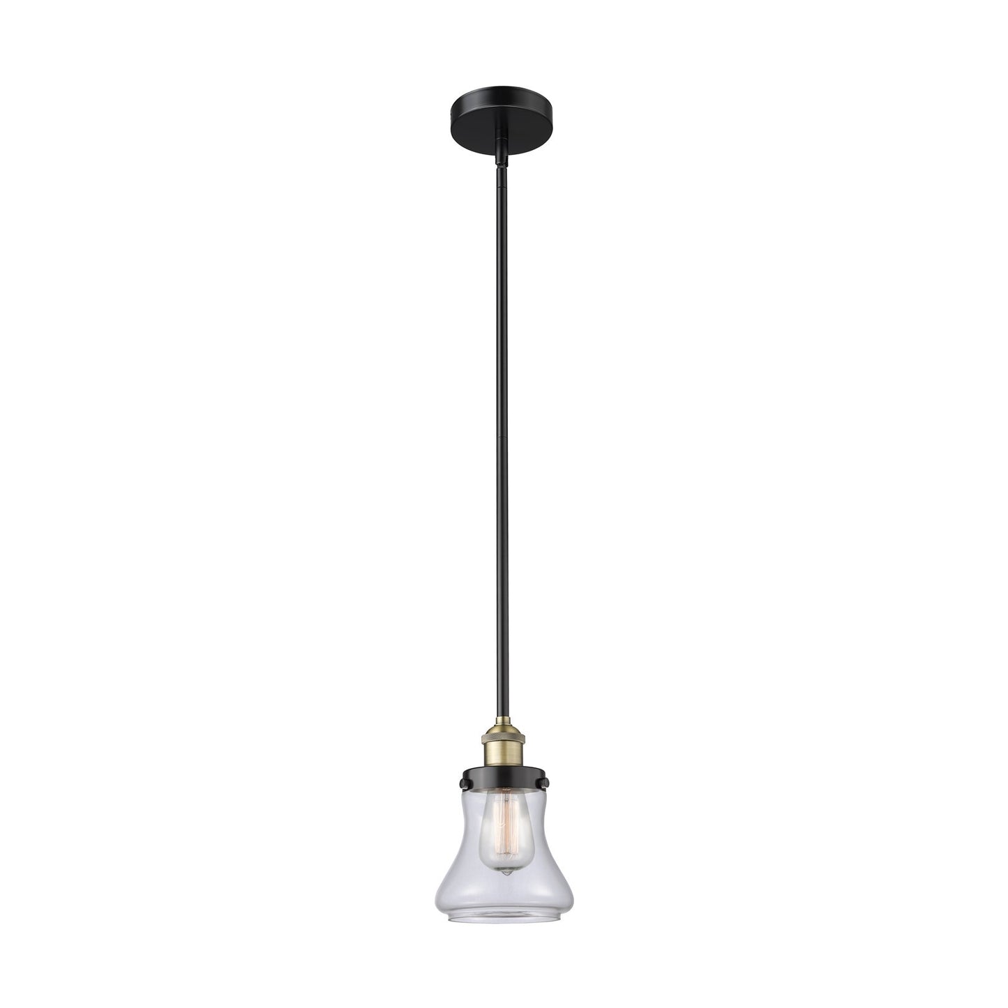 Innovations Bellmont 1-Light Mini Pendant | Industrial Farmhouse Black Antique Brass and Clear Glass | Kitchen Island & Dining | Model 616-1SH-BAB-G192