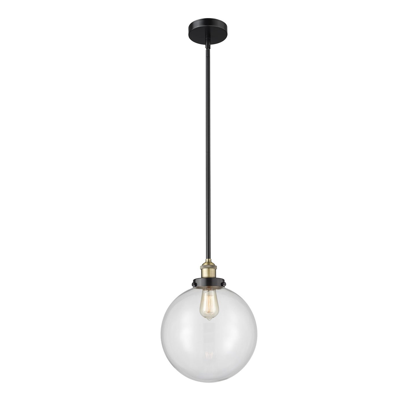 Innovations Beacon 12in 1-Light Mini Pendant | Industrial Black Antique Brass Steel and Clear Glass | Kitchen Island & Dining | Model 616-1SH-BAB-G202-12