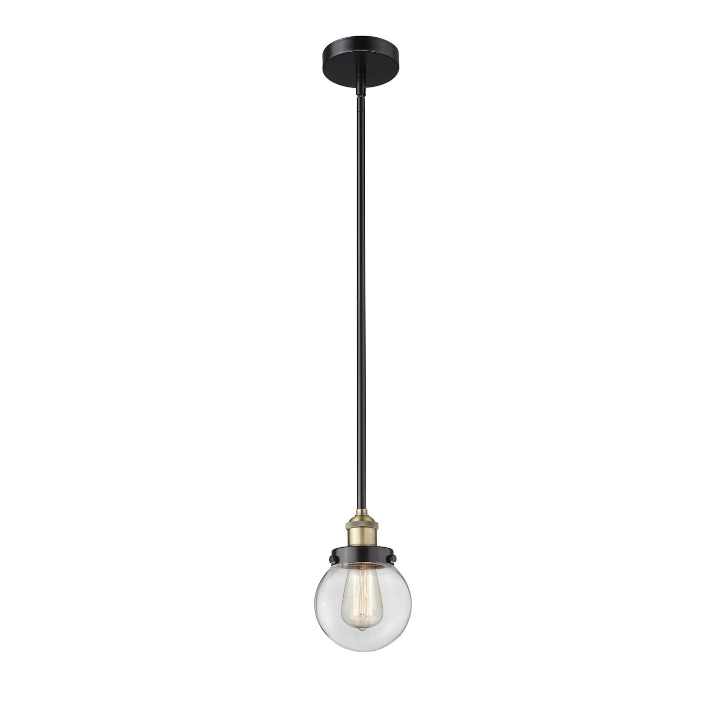 Innovations Beacon 6in 1-Light Mini Pendant | Industrial Black Antique Brass and Clear Glass | Kitchen Island & Dining Room | 6 | Model 616-1SH-BAB-G202-6