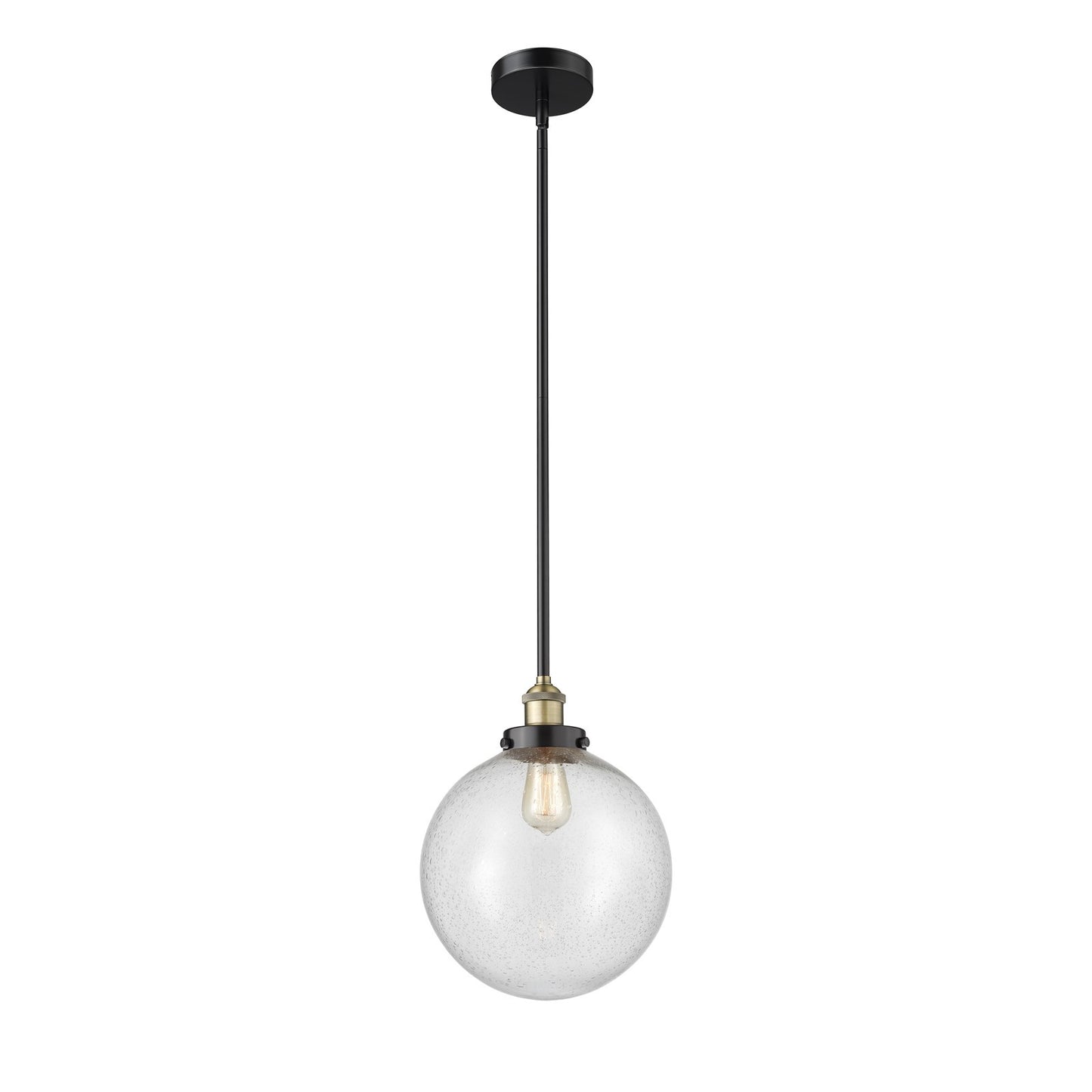 Innovations Beacon 12in 1-Light Mini Pendant | Industrial Black Antique Brass Steel and Seedy Glass | Kitchen Island & Dining | Model 616-1SH-BAB-G204-12