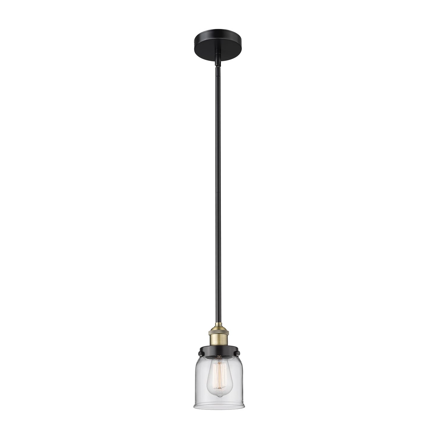Innovations Bell 5in 1-Light Mini Pendant | Industrial Black Antique Brass and Clear Glass | Kitchen Island & Dining Room | 5 x 5 | Model 616-1SH-BAB-G52