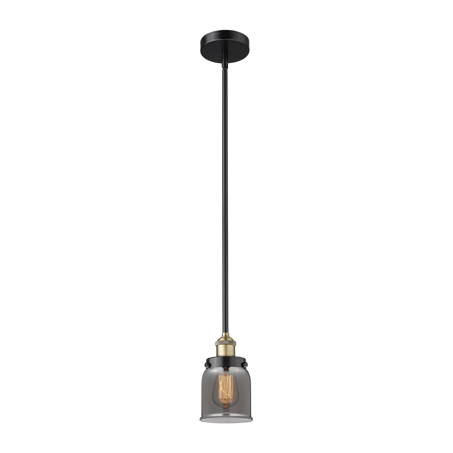 Innovations Bell 5in 1-Light Mini Pendant | Industrial Black Antique Brass and Light Smoke Glass | Kitchen Island & Breakfast Bar | Model 616-1SH-BAB-G53