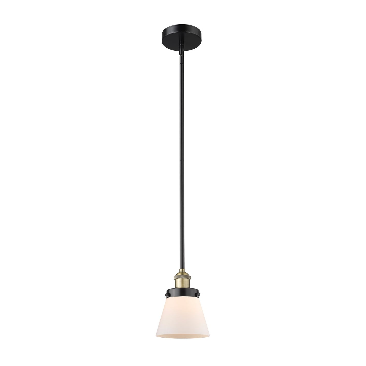 Innovations Cone 6.25in 1-Light Mini Pendant | Industrial Black Antique Brass and Matte White Frosted Glass | Kitchen Island & | Model 616-1SH-BAB-G61