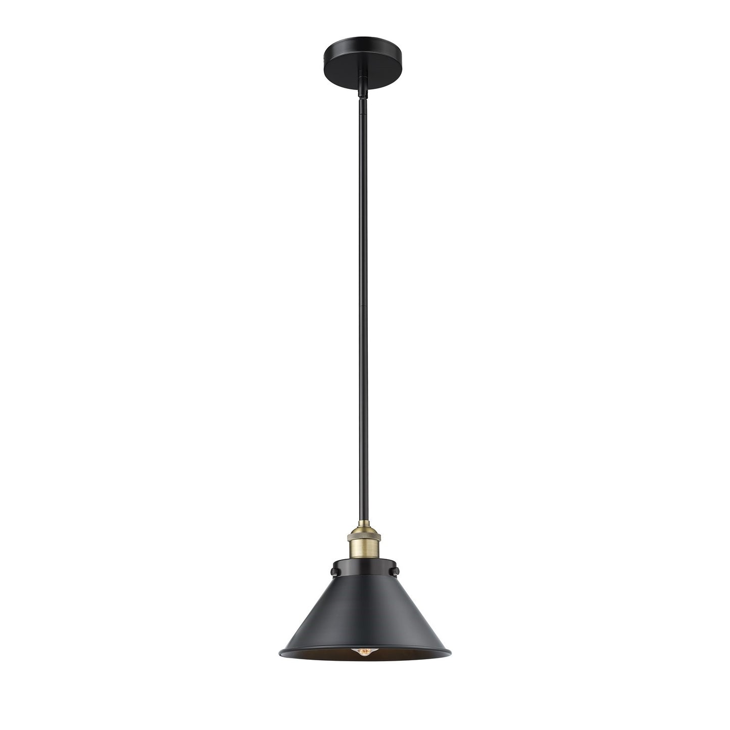 Innovations Briarcliff 10in 1-Light Mini Pendant | Traditional Industrial Black Antique Brass and Matte Black Metal Shade | Model 616-1SH-BAB-M10-BK