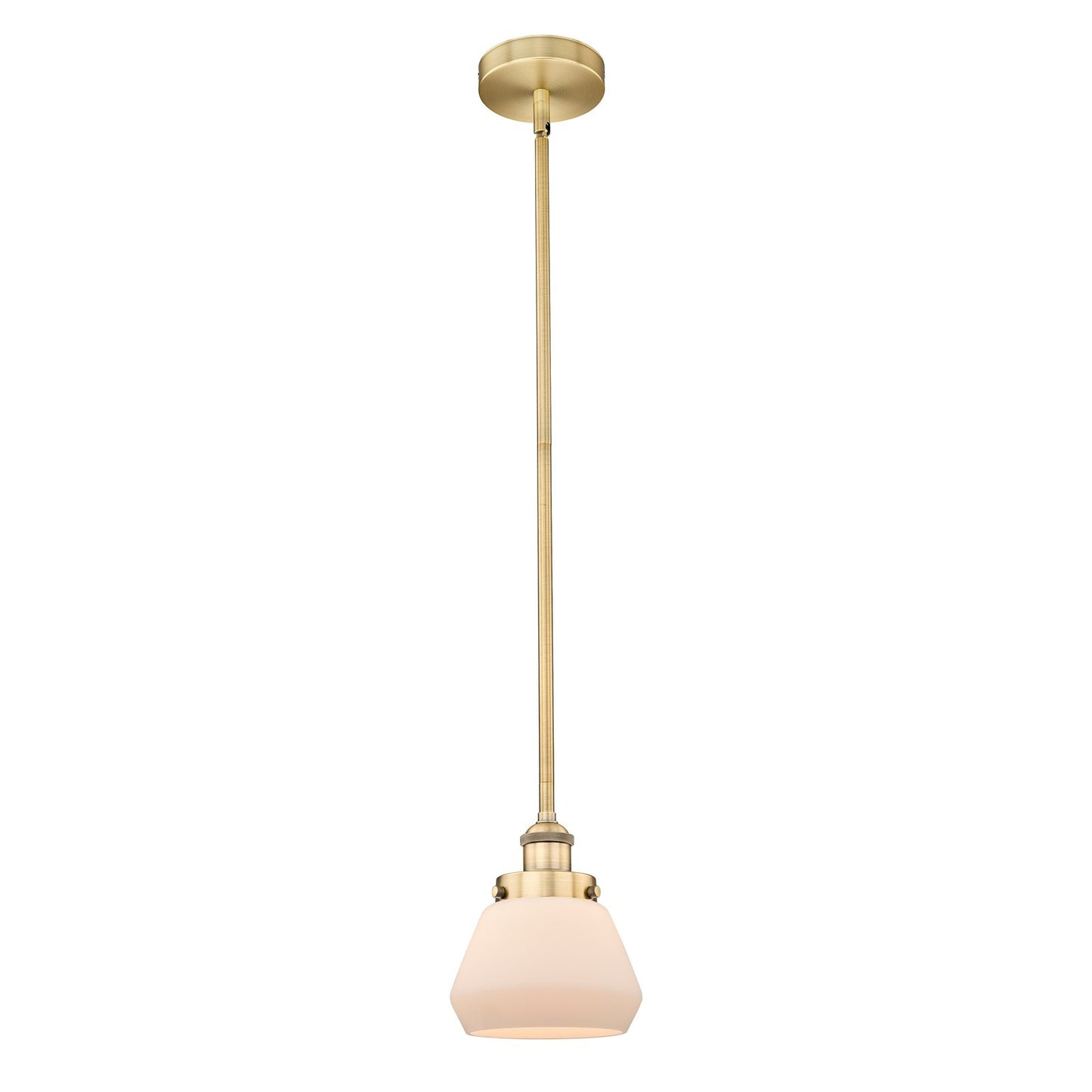 Innovations Fulton 7in 1-Light Mini Pendant | Industrial Brushed Brass and Matte White Frosted Glass | Kitchen Island & Dining | Model 616-1SH-BB-G171