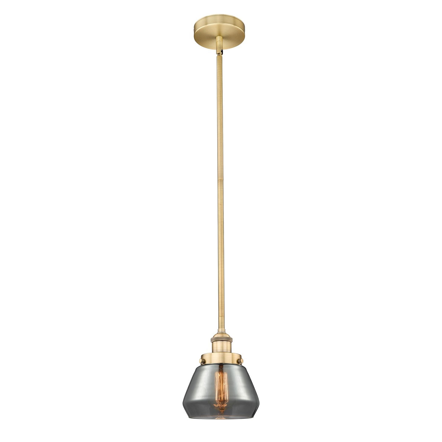 Innovations Fulton 7in 1-Light Mini Pendant | Industrial Brushed Brass Steel and Light Smoke Glass | Kitchen Island & Dining | Model 616-1SH-BB-G173-LED