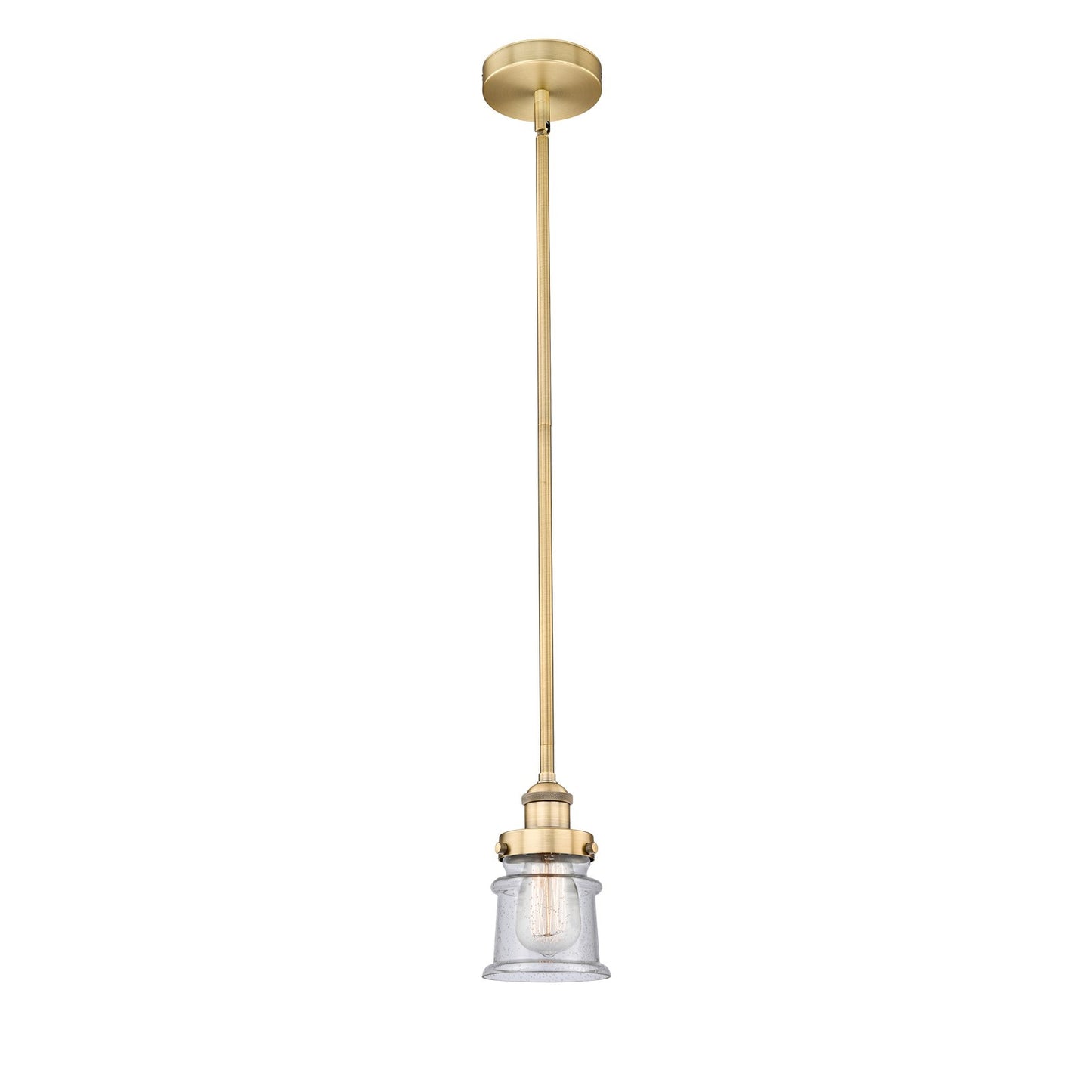 Innovations Canton 5.25in 1-Light Mini Pendant | Industrial Brushed Brass and Seedy Glass | Kitchen Island & Dining Room | 5.25 x | Model 616-1SH-BB-G184S