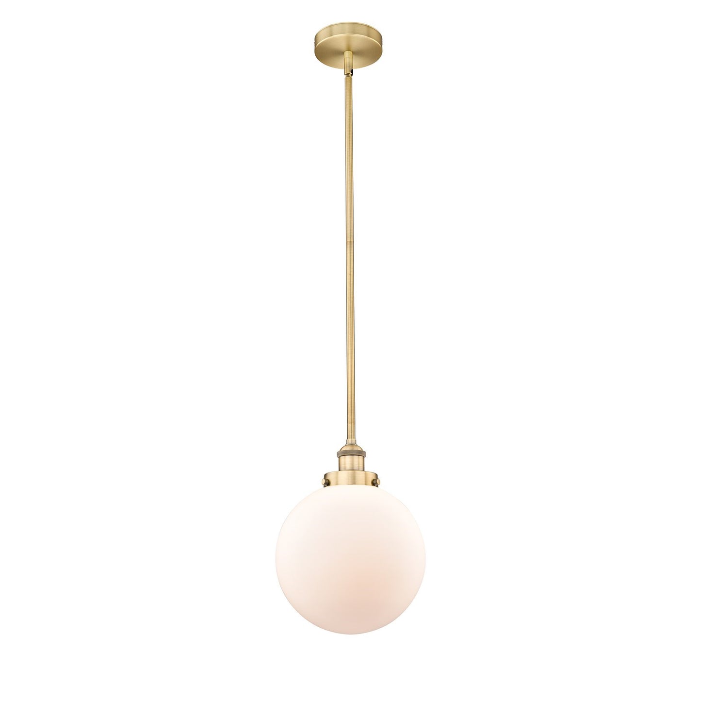 Innovations Beacon 10in 1-Light Mini Pendant | Industrial Brushed Brass Steel and Matte White Frosted Glass | Kitchen | Model 616-1SH-BB-G201-10-LED