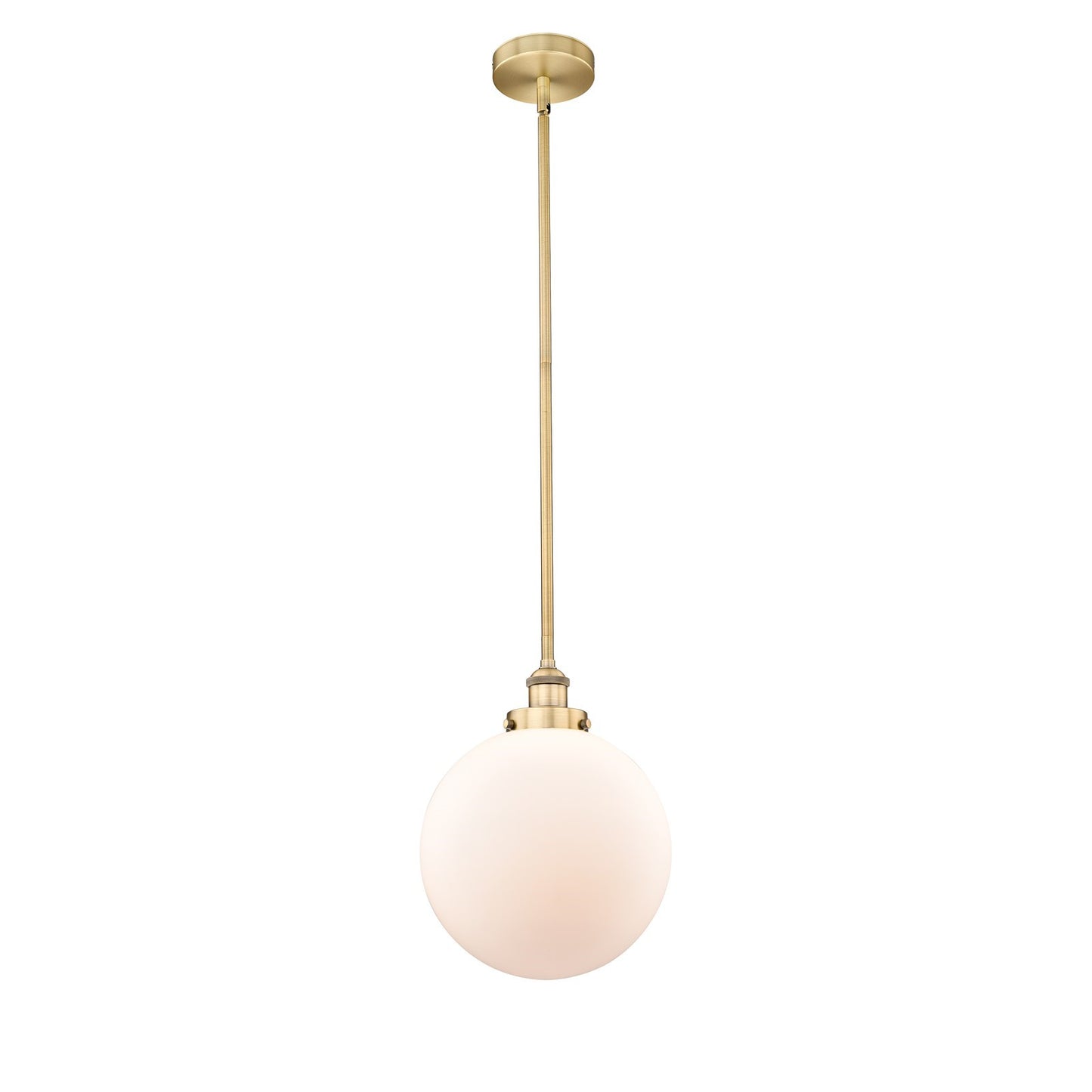 Innovations Beacon 12in 1-Light Mini Pendant | Industrial Brushed Brass Steel and Matte White Frosted Glass | Kitchen | Model 616-1SH-BB-G201-12-LED