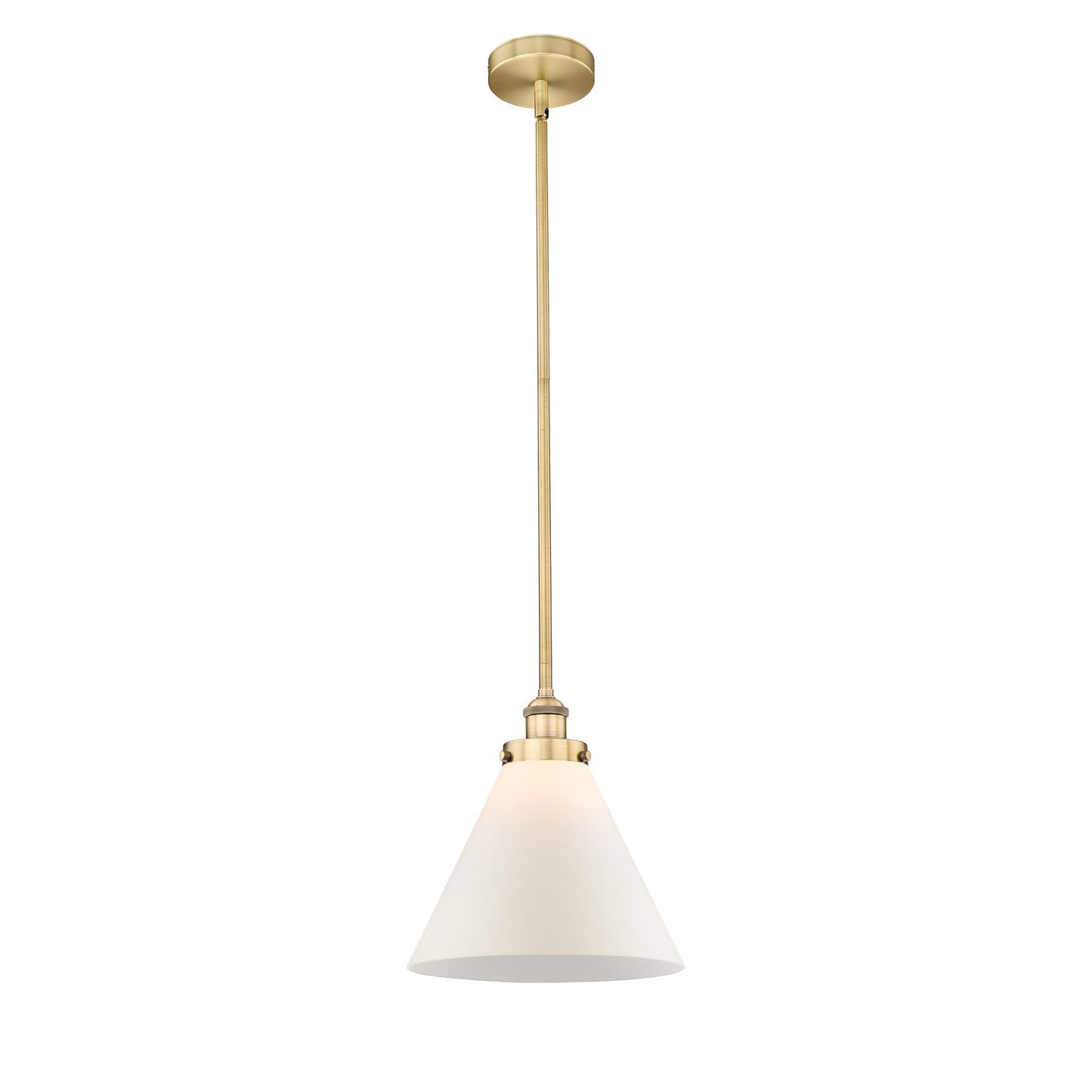 Innovations Cone 12in 1-Light Mini Pendant | Industrial Brushed Brass Steel and Matte White Frosted Glass | Kitchen Island & | Model 616-1SH-BB-G41-L-LED