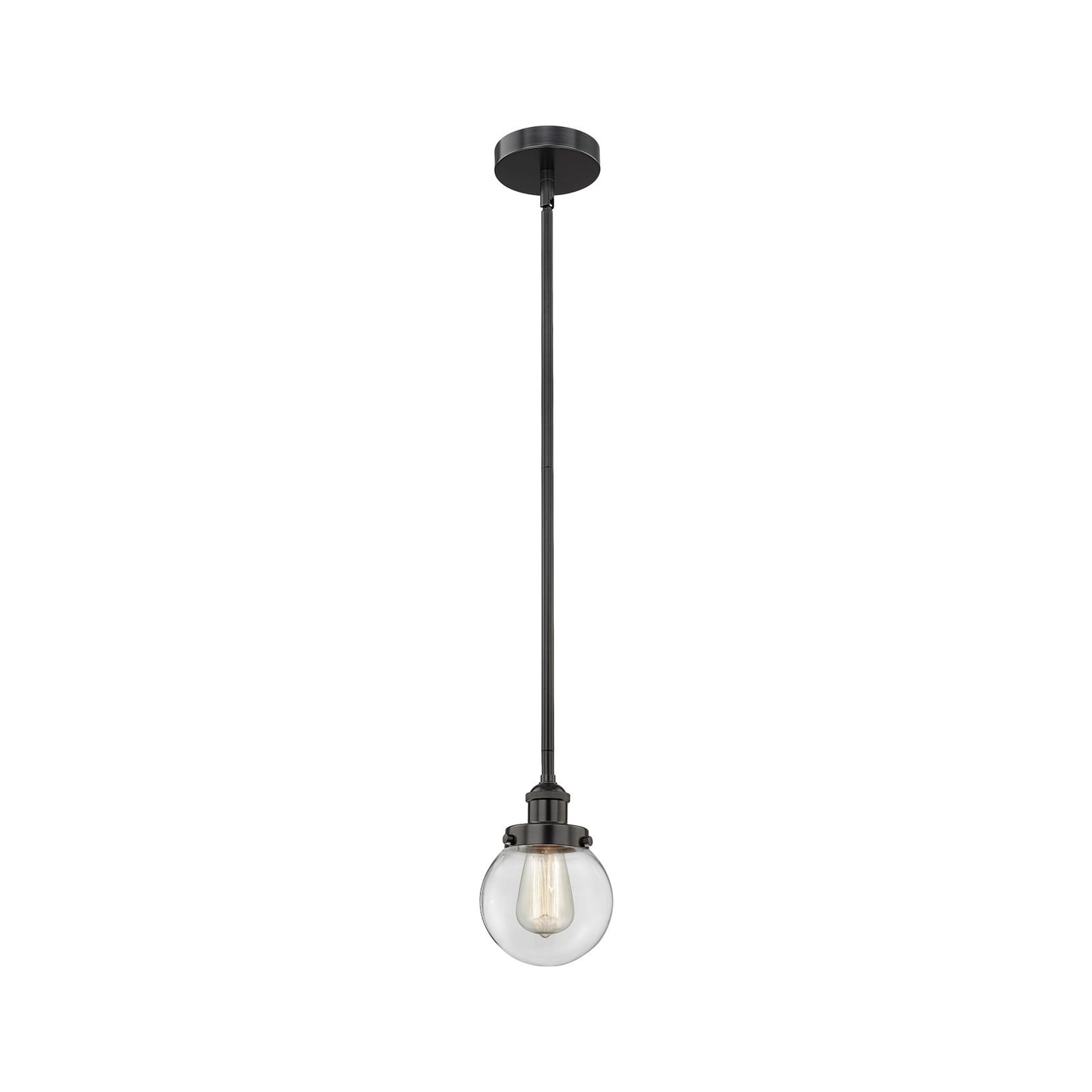 Innovations Beacon 6in 1-Light Mini Pendant | Industrial Matte Black Steel and Clear Glass | Kitchen Island & Dining Room | Model 616-1SH-BK-G202-6-LED