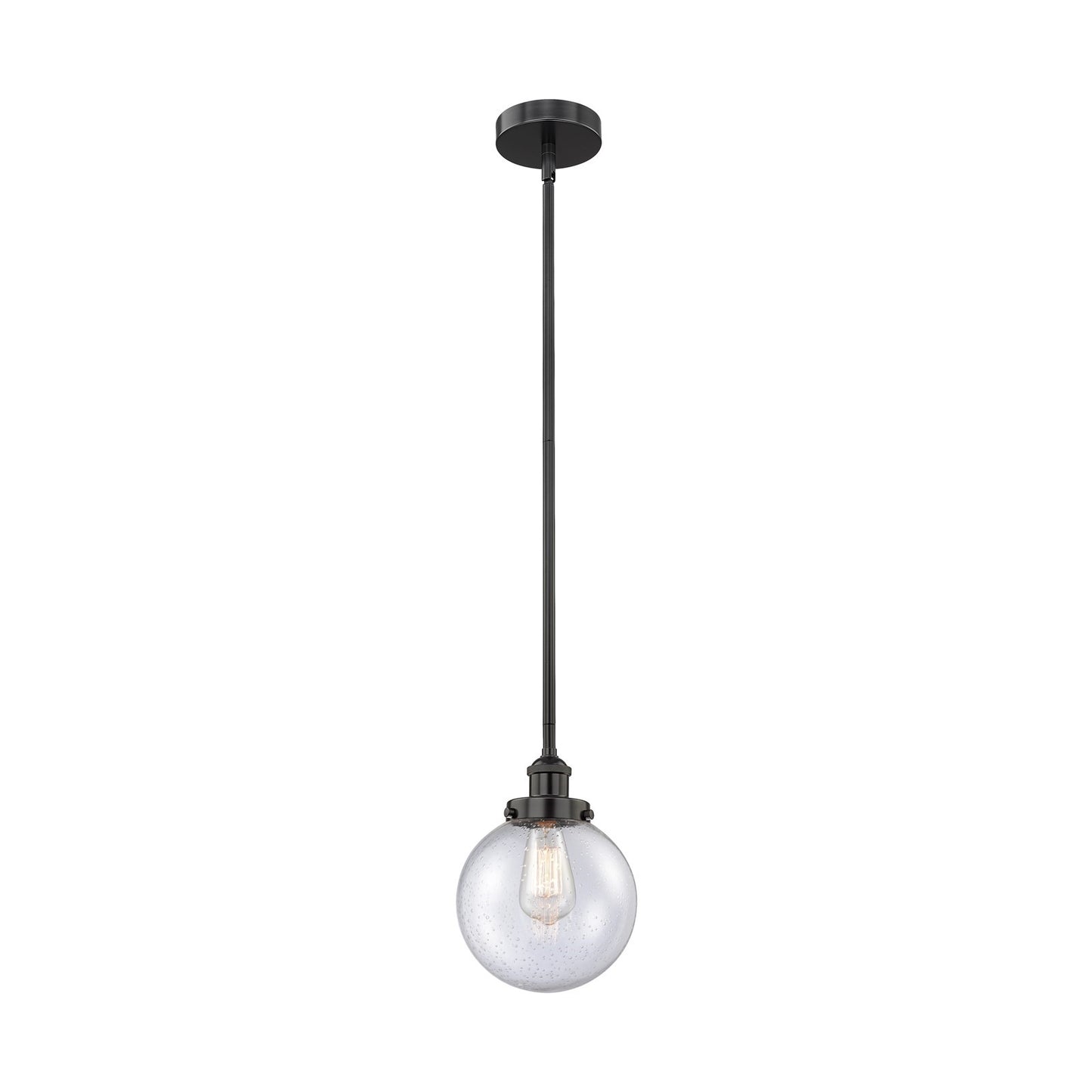 Innovations Beacon 8in 1-Light Mini Pendant | Industrial Matte Black Steel and Seedy Glass | Kitchen Island & Dining Room | 8 x | Model 616-1SH-BK-G204-8
