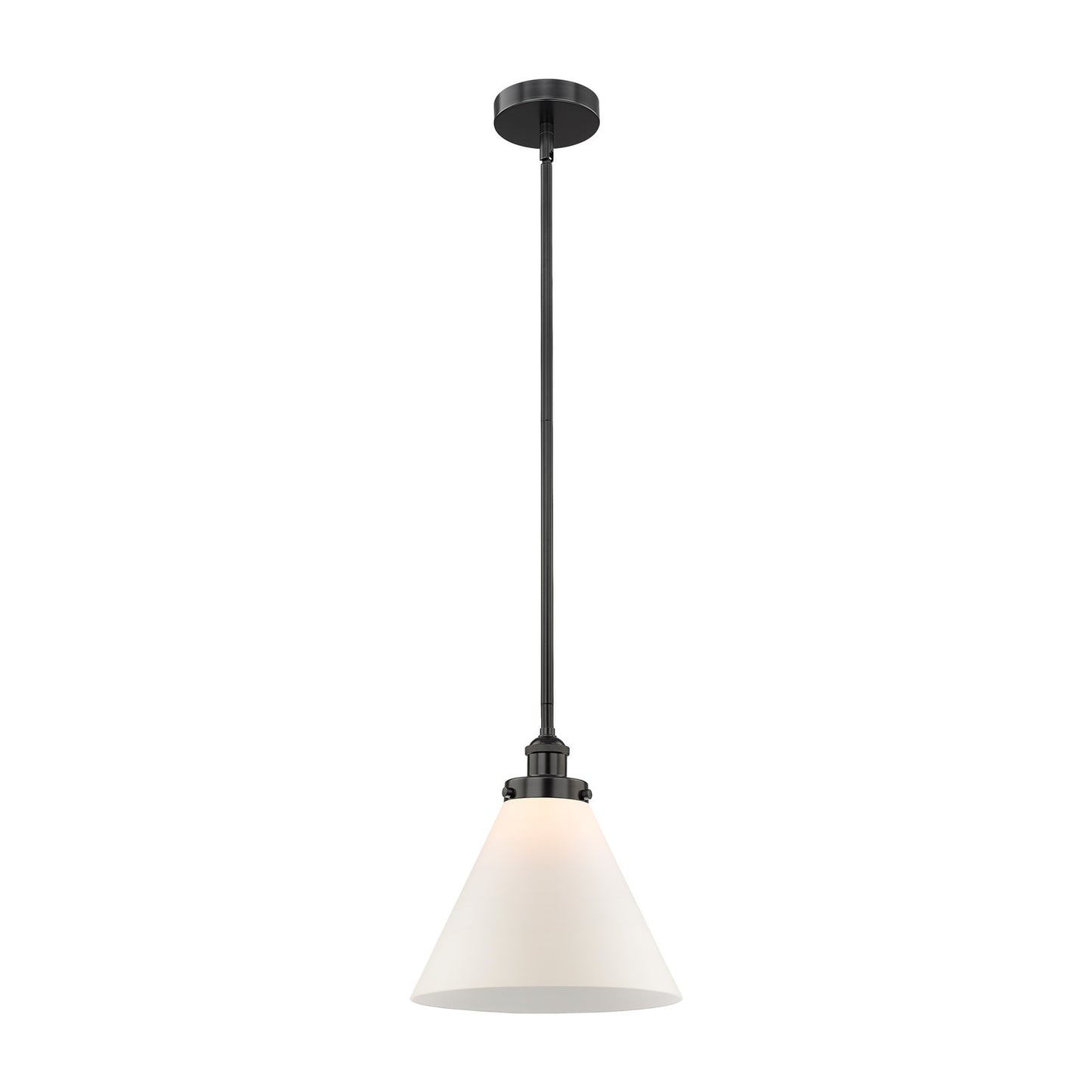 Innovations Cone 12in 1-Light Mini Pendant | Industrial Matte Black Steel and Matte White Frosted Glass | Kitchen Island & Dining | Model 616-1SH-BK-G41-L