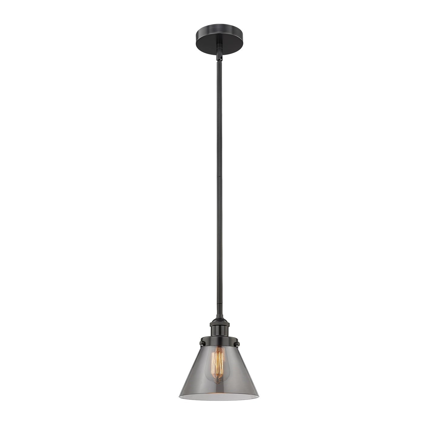 Innovations Cone 8in 1-Light Mini Pendant | Industrial Matte Black Steel and Light Smoke Glass | Kitchen Island & Dining Room | Model 616-1SH-BK-G43-LED