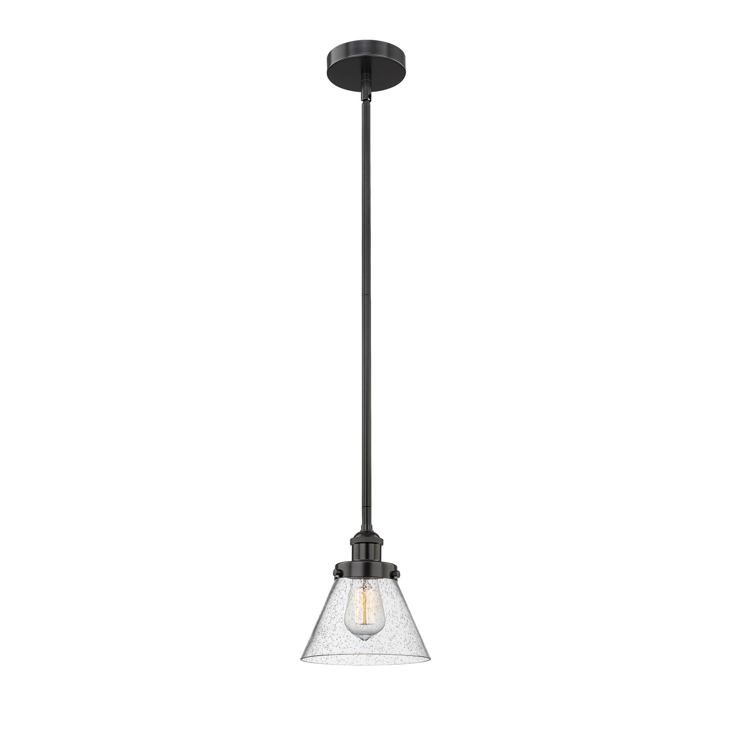 Innovations Cone 8in 1-Light Mini Pendant | Industrial Matte Black Steel and Seedy Glass | Kitchen Island & Dining Room | 7.75 x | Model 616-1SH-BK-G44