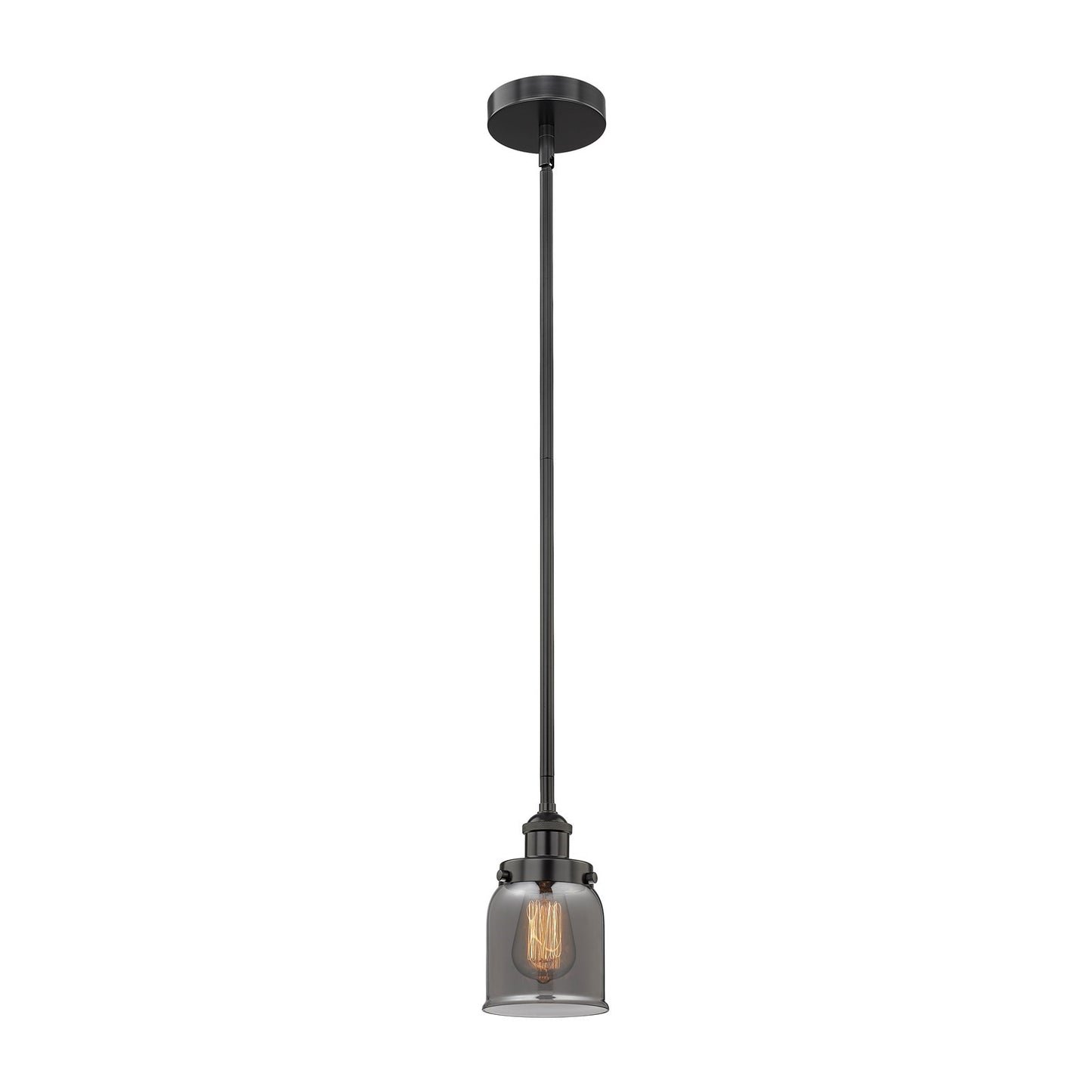 Innovations Bell 5in 1-Light Mini Pendant | Industrial Farmhouse Matte Black Steel and Light Smoke Glass | Kitchen Island & | Model 616-1SH-BK-G53-LED