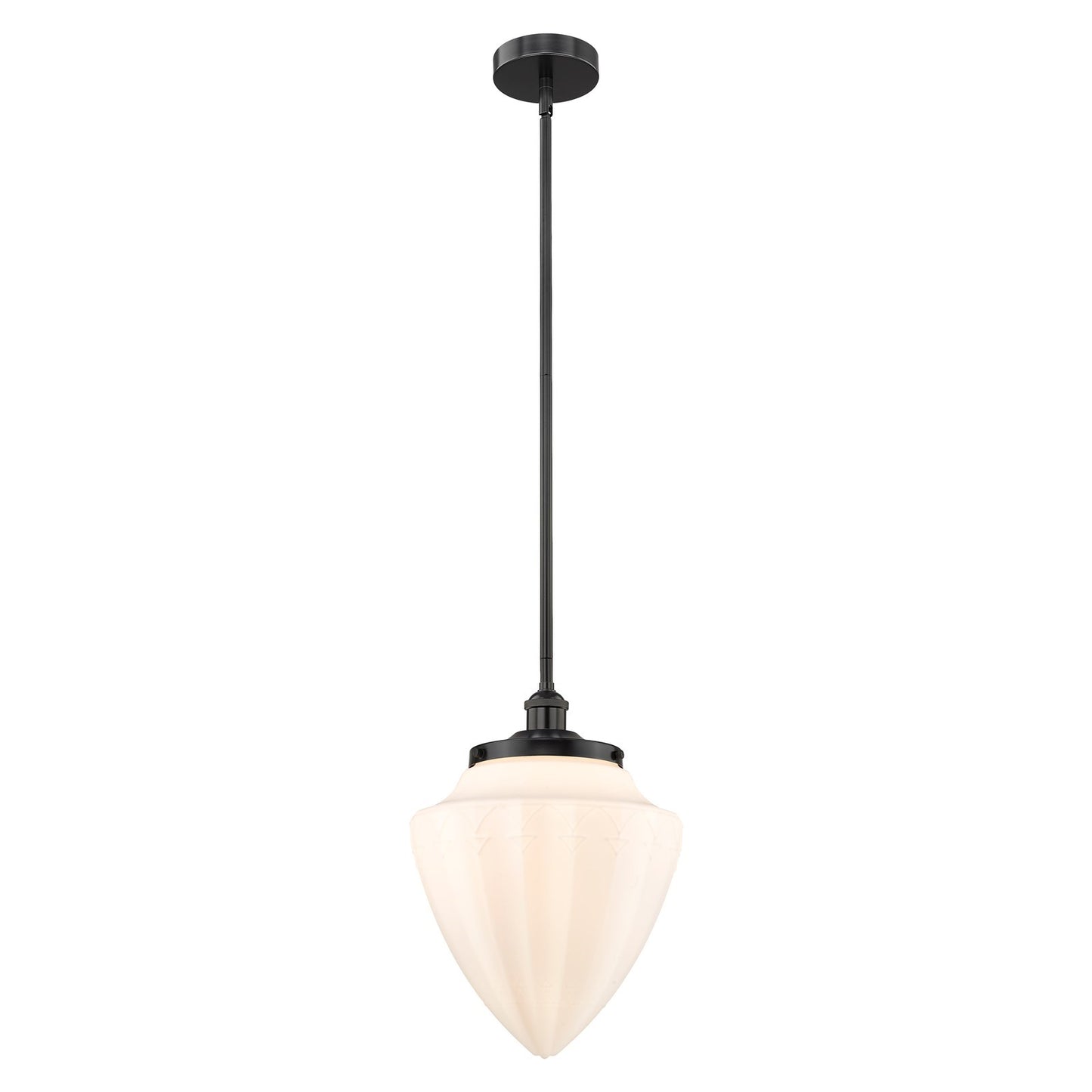 Innovations Bullet 12in 1-Light Mini Pendant | Industrial Matte Black Steel and Matte White Frosted Glass | Kitchen Island & | Model 616-1SH-BK-G661-12