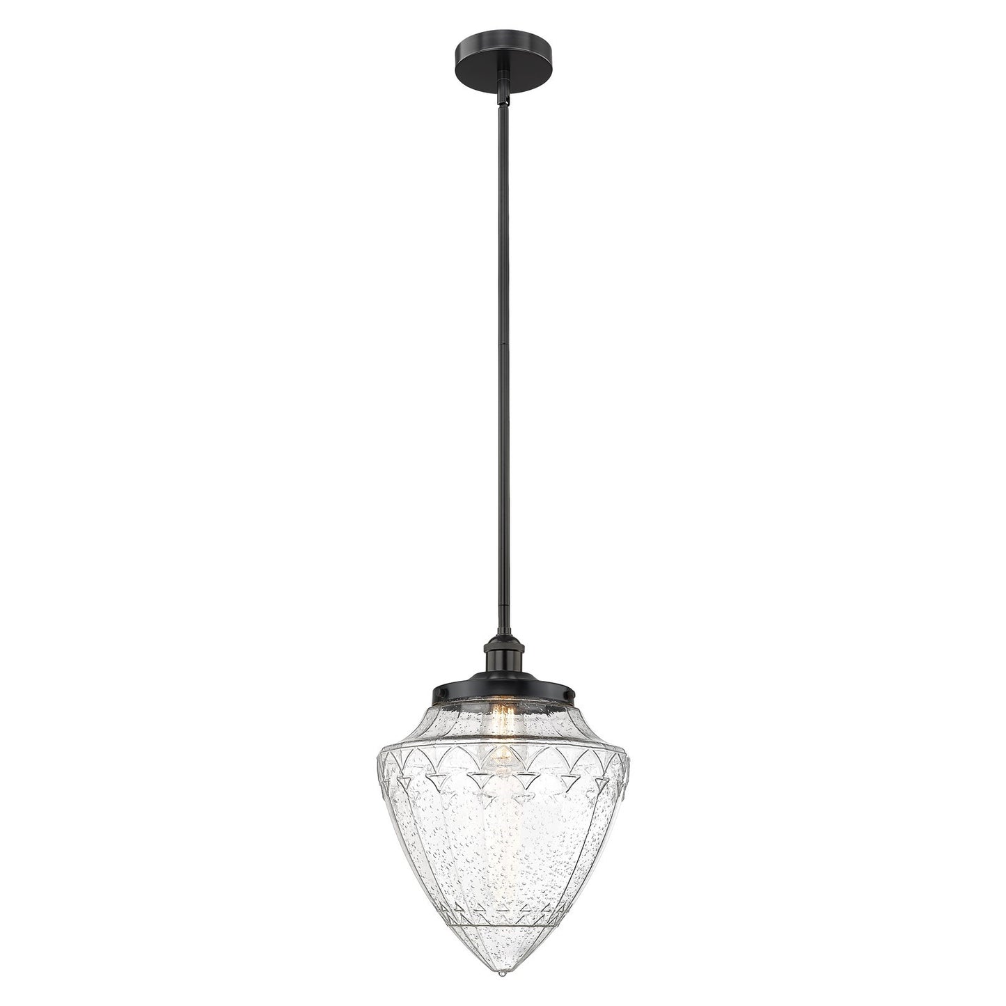 Innovations Bullet 12in 1-Light Mini Pendant | Industrial Matte Black Steel and Seedy Schoolhouse Glass | Kitchen Island & | Model 616-1SH-BK-G664-12
