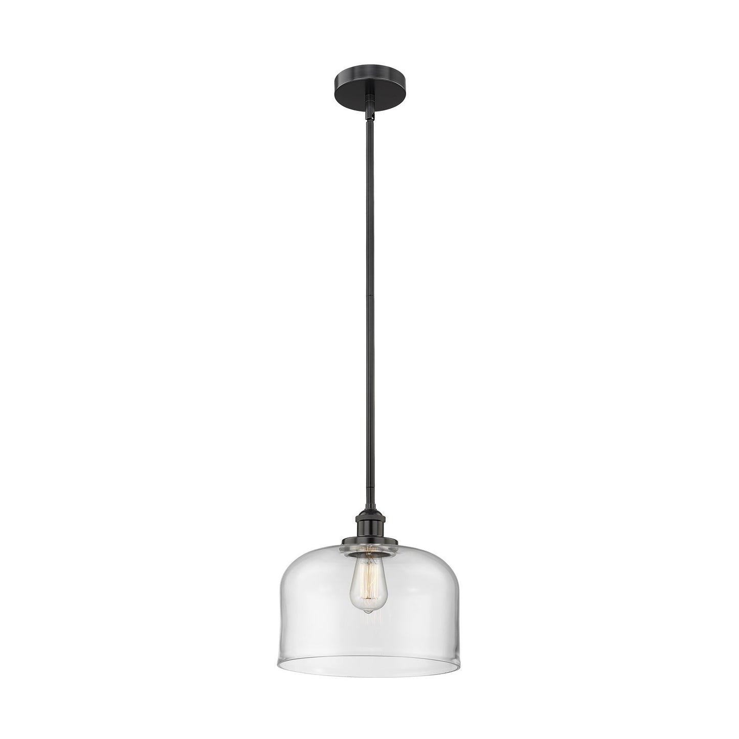 Innovations Bell 12in 1-Light Mini Pendant | Industrial Matte Black Steel and Clear Glass | Kitchen Island & Dining Room | 11.5 x | Model 616-1SH-BK-G72-L
