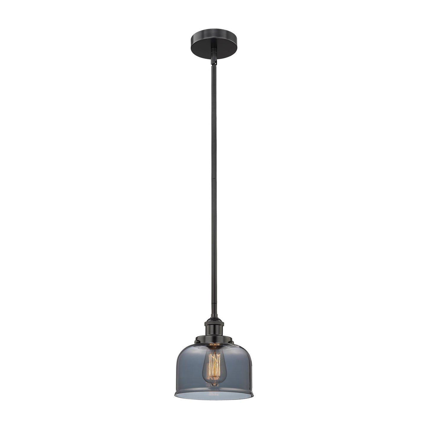 Innovations Bell 8in 1-Light Mini Pendant | Industrial Matte Black Steel and Light Smoke Glass | Kitchen Island & Dining Room | Model 616-1SH-BK-G73