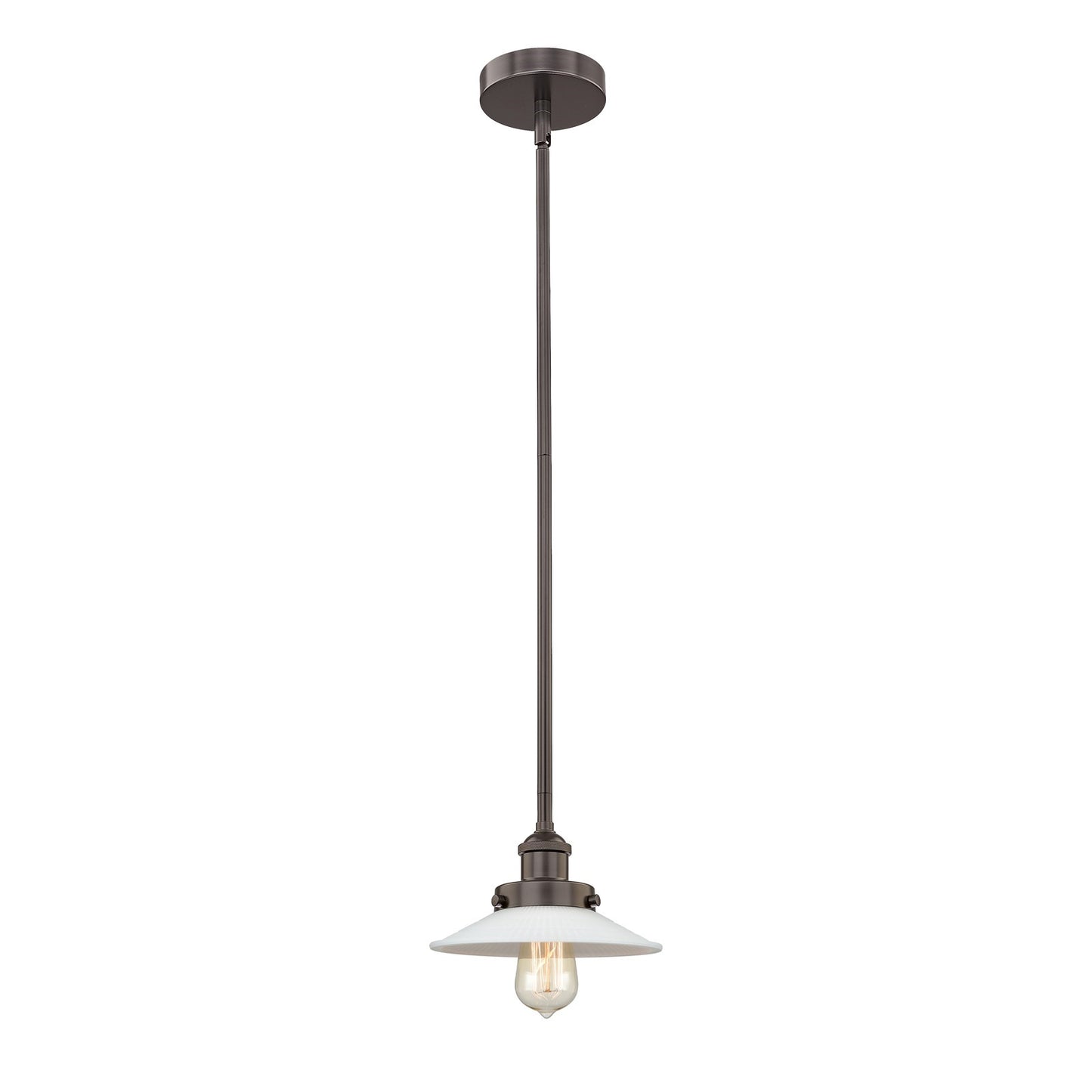 Innovations Halophane 9in 1-Light Mini Pendant | Industrial Oil Rubbed Bronze Steel and Matte White Frosted Glass | Kitchen Island & | Model 616-1SH-OB-G1