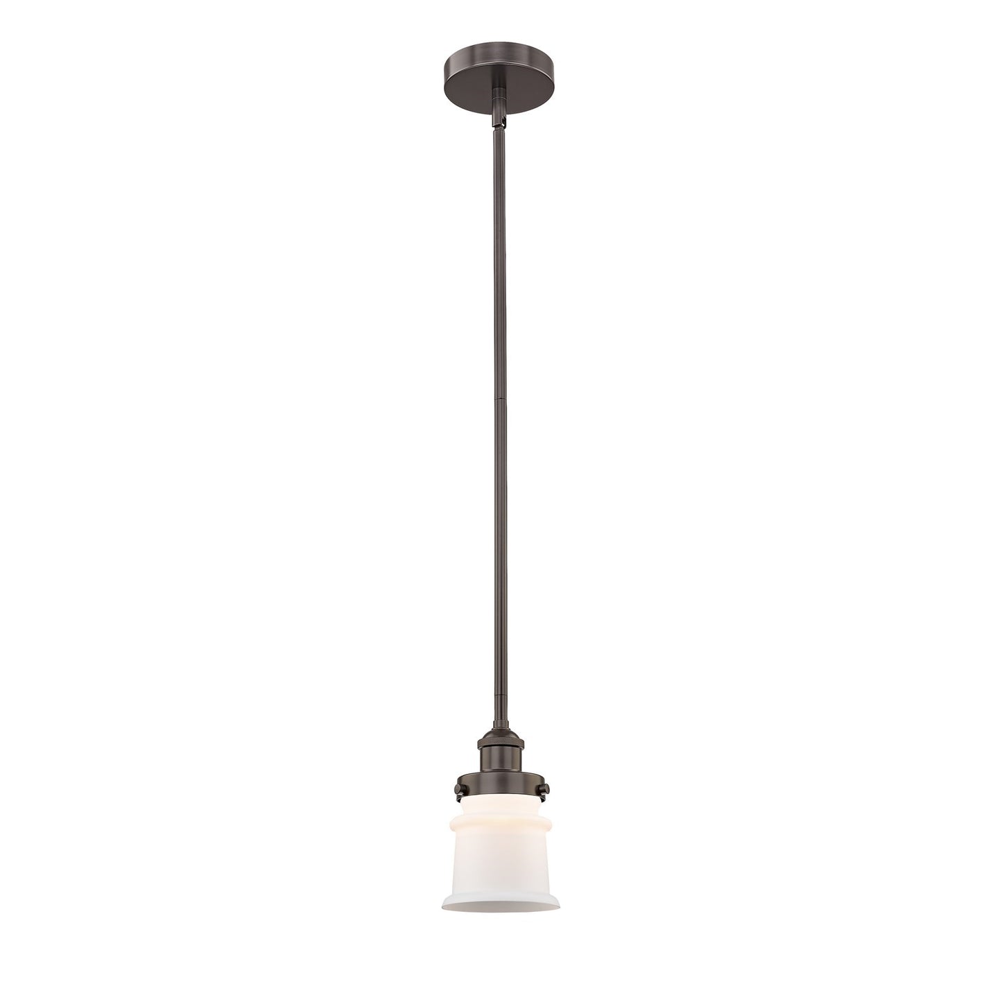 Innovations Canton 5.25in 1-Light Mini Pendant | Industrial Oil Rubbed Bronze Steel and Matte White Frosted Glass | Kitchen | Model 616-1SH-OB-G181S-LED