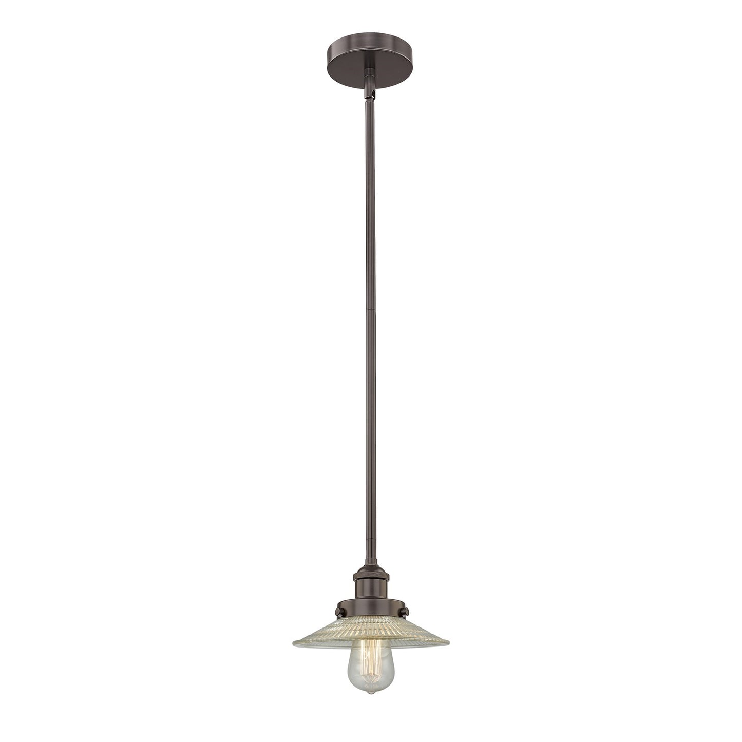 Innovations Halophane 9in 1-Light Mini Pendant | Industrial Oil Rubbed Bronze Steel and Clear Halophane Glass | Kitchen Island & | Model 616-1SH-OB-G2
