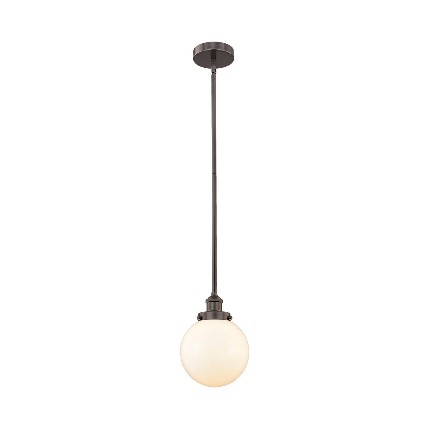 Innovations Beacon 8in 1-Light Mini Pendant | Industrial Oil Rubbed Bronze Steel and Matte White Frosted Glass | Kitchen Island | Model 616-1SH-OB-G201-8