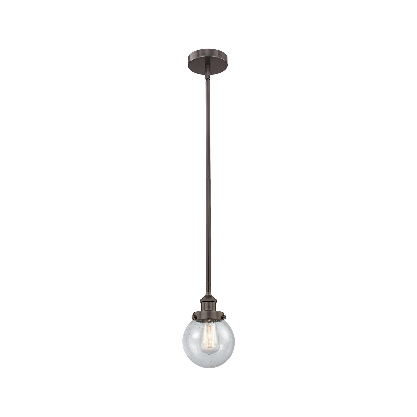Innovations Beacon 6in 1-Light Mini Pendant | Industrial Oil Rubbed Bronze Steel and Seedy Glass | Kitchen Island & Dining Room | Model 616-1SH-OB-G204-6