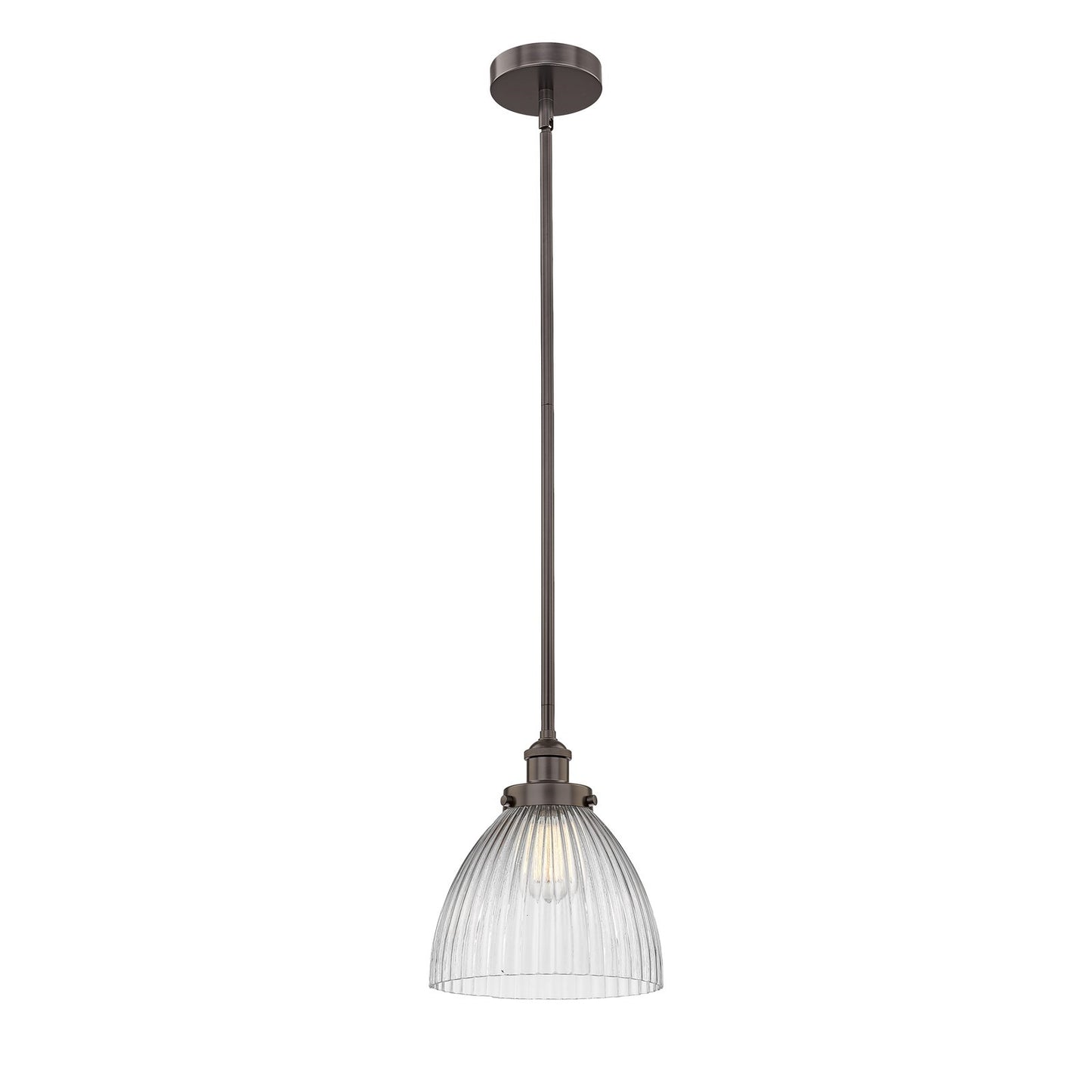 Innovations Seneca Falls 10in 1-Light Mini Pendant | Industrial Oil Rubbed Bronze Steel and Clear Halophane Glass | Kitchen Island | Model 616-1SH-OB-G222