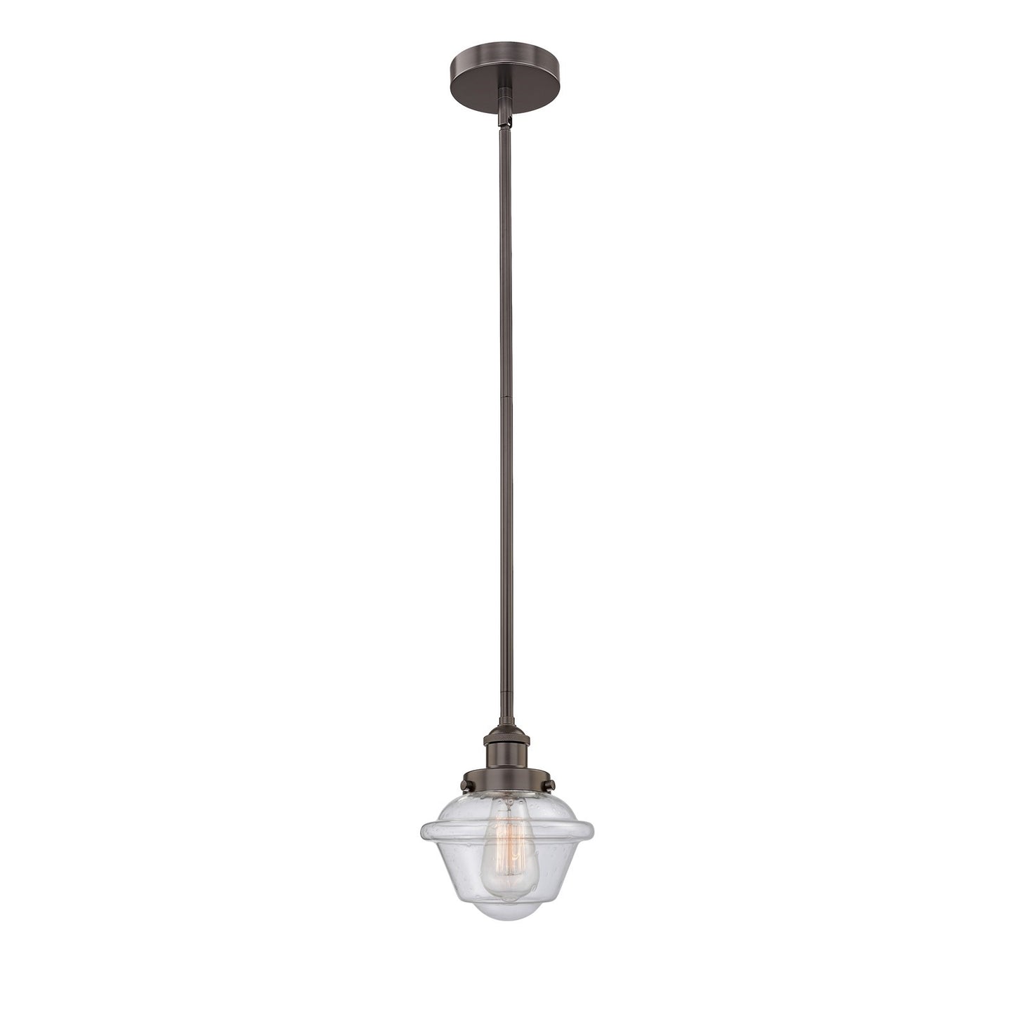 Innovations Oxford 1-Light 7.25in Mini Pendant | Traditional Oil Rubbed Bronze Steel and Seedy Glass | Kitchen Island & Dining | Model 616-1SH-OB-G534-LED
