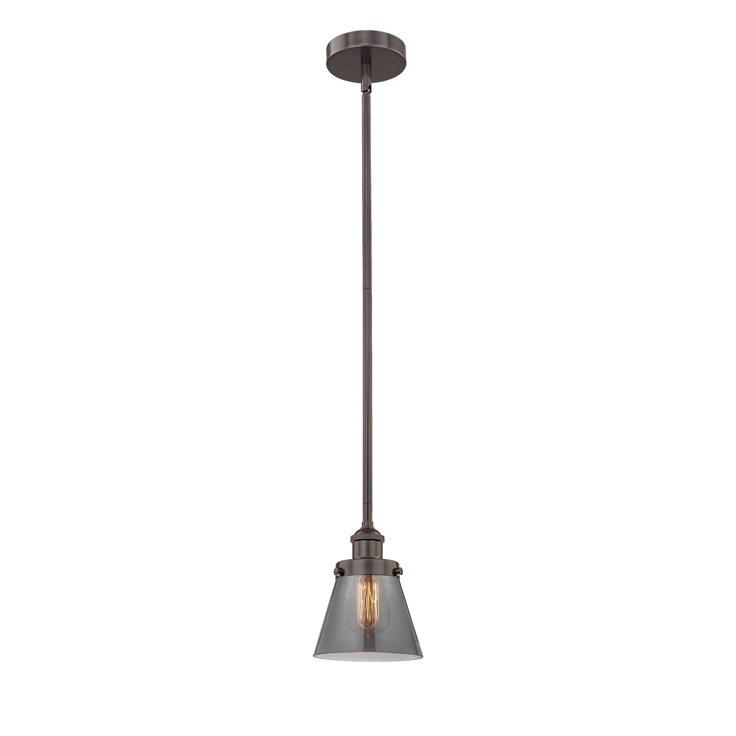Innovations Cone 6.25in 1-Light Mini Pendant | Industrial Farmhouse Oil Rubbed Bronze Steel and Light Smoke Glass | Kitchen | Model 616-1SH-OB-G63-LED