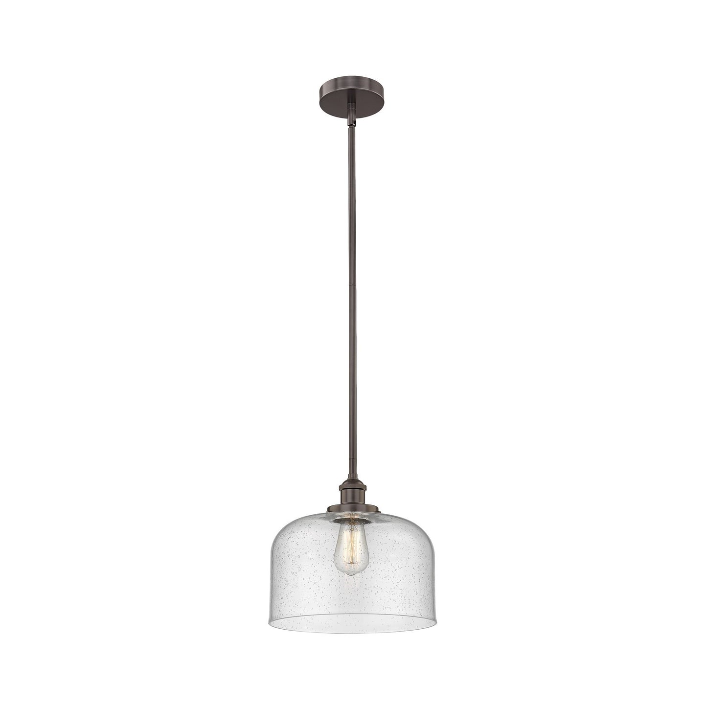 Innovations Bell 12in 1-Light Mini Pendant | Industrial Oil Rubbed Bronze Steel and Seedy Glass | Kitchen Island & Dining | Model 616-1SH-OB-G74-L-LED