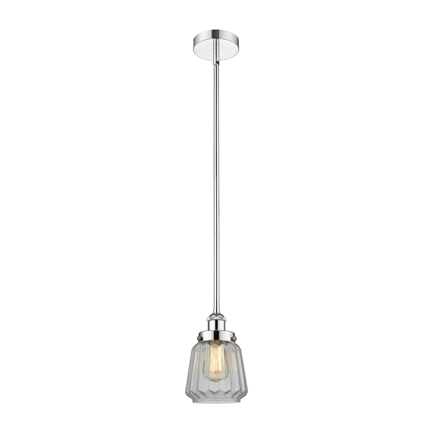 Innovations Chatham 7in 1-Light Mini Pendant | Art Deco Industrial Polished Chrome Steel and Clear Ribbed Glass | Kitchen Island & | Model 616-1SH-PC-G142