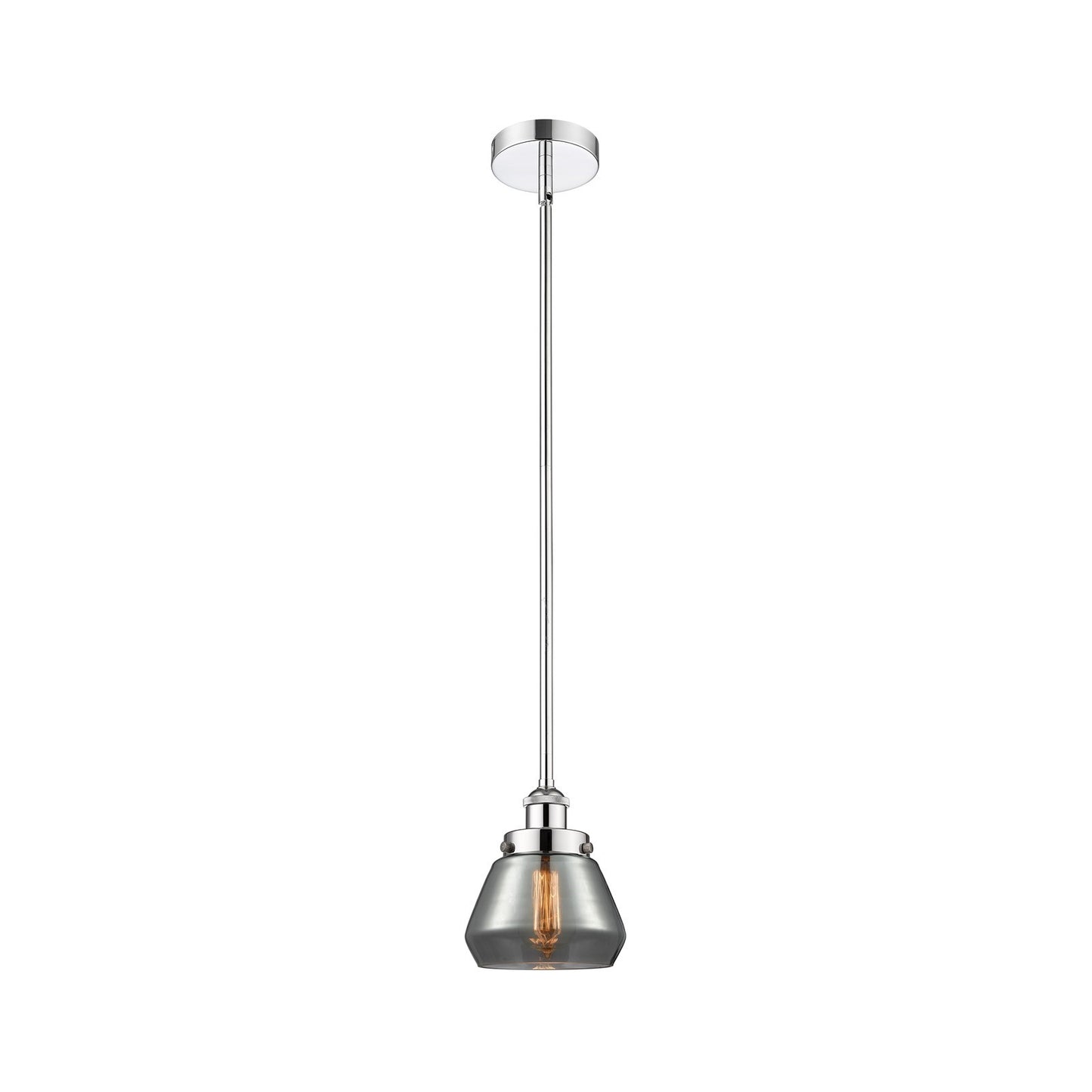 Innovations Fulton 7in 1-Light Mini Pendant | Industrial Farmhouse Polished Chrome and Light Smoke Glass | Kitchen Island & Dining | Model 616-1SH-PC-G173