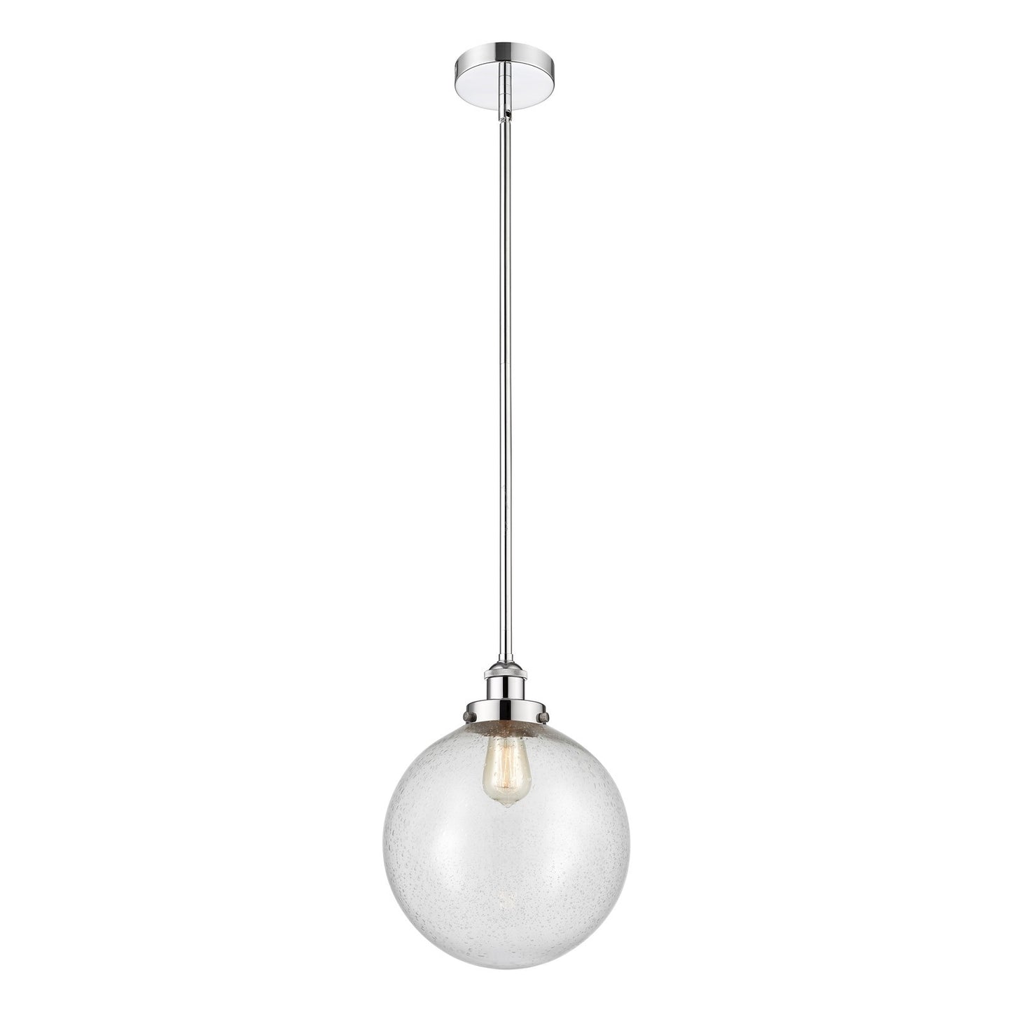 Innovations Beacon 12in 1-Light Mini Pendant | Industrial Polished Chrome Steel and Seedy Glass | Kitchen Island & Dining Room | Model 616-1SH-PC-G204-12