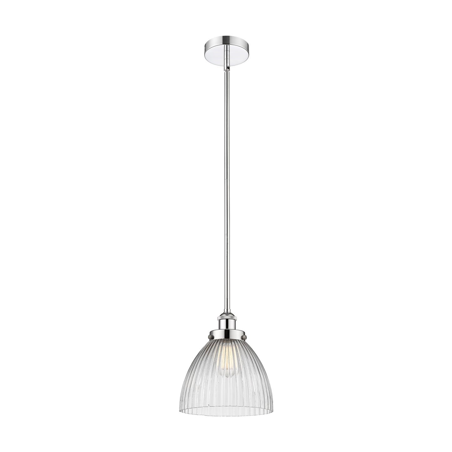 Innovations Seneca Falls 9.5in 1-Light Mini Pendant | Traditional Industrial Polished Chrome and Clear Halophane Ribbed Glass | Model 616-1SH-PC-G222