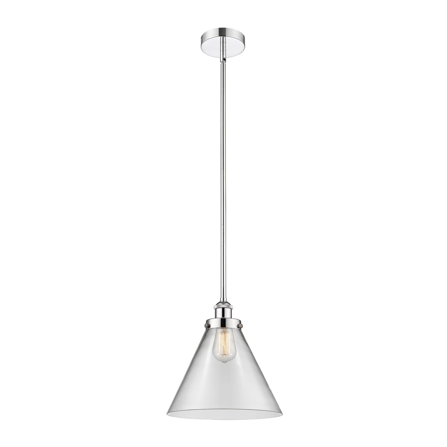 Innovations Cone 12in 1-Light Mini Pendant | Industrial Polished Chrome Steel and Clear Glass | Kitchen Island & Dining Room | Model 616-1SH-PC-G42-L-LED