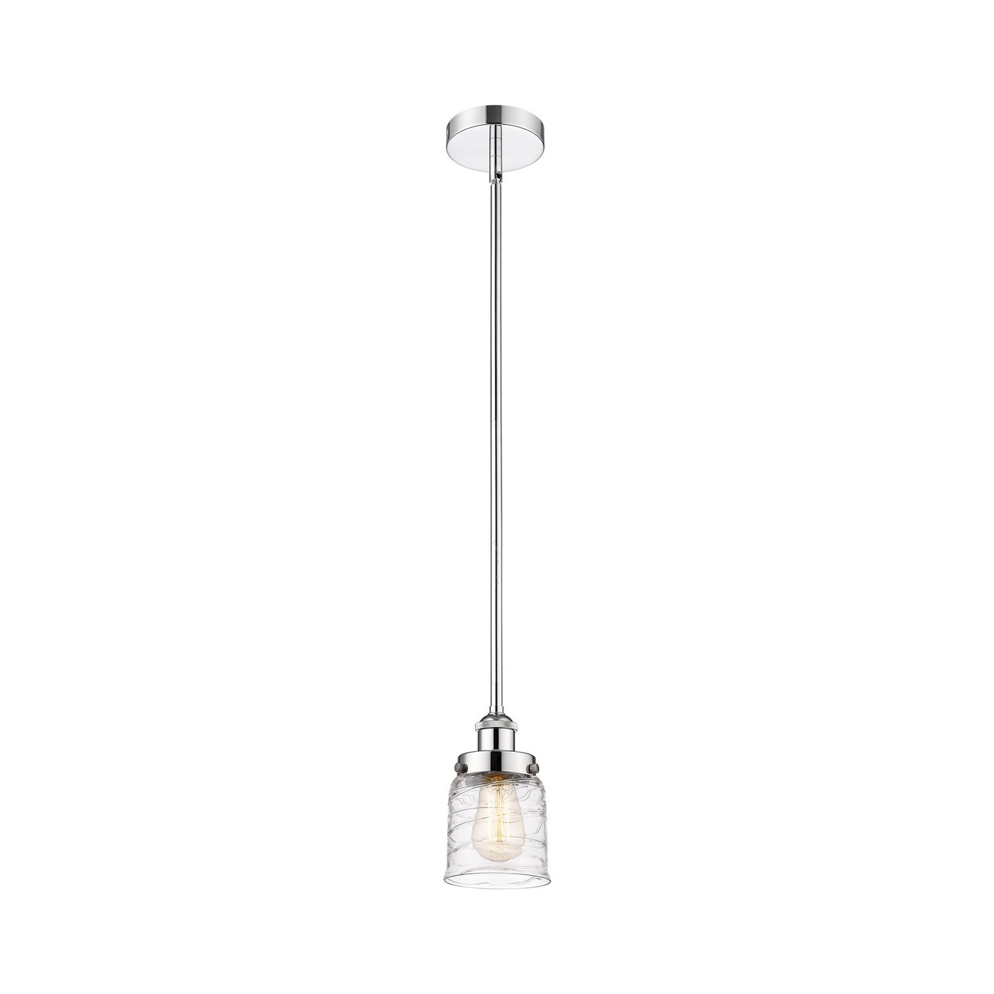 Innovations Bell 5in 1-Light Mini Pendant | Industrial Polished Chrome Steel and Clear Deco Swirl Glass | Kitchen Island & Dining | Model 616-1SH-PC-G513